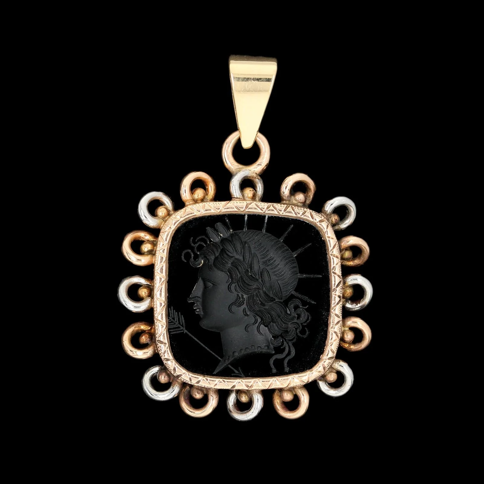 14K Two-tone Gold Estate Hardstone Intaglio Pendant