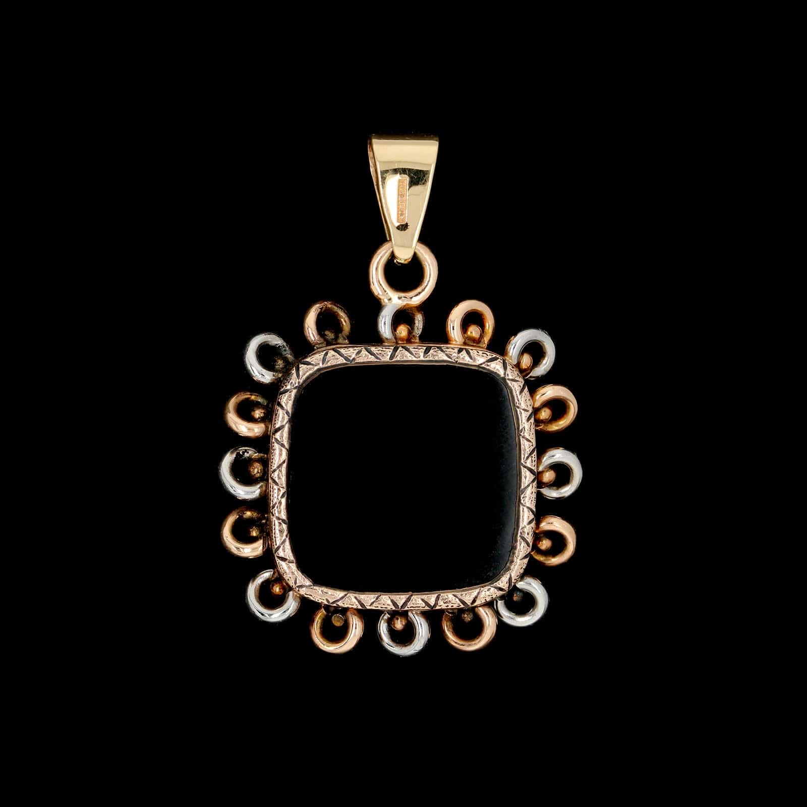 14K Two-tone Gold Estate Hardstone Intaglio Pendant - Image 2