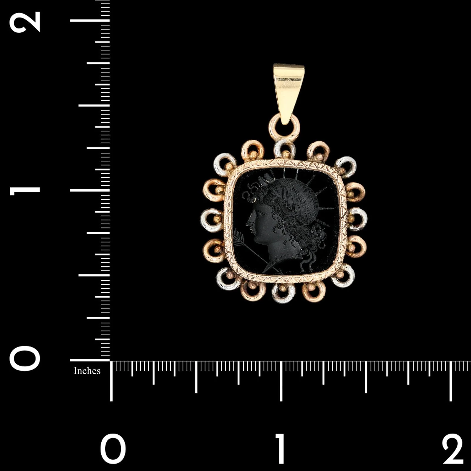 14K Two-tone Gold Estate Hardstone Intaglio Pendant - Image 3
