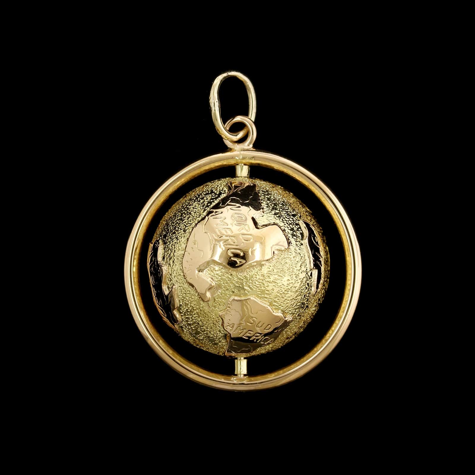14K Yellow Gold Estate Spinning Globe Pendant