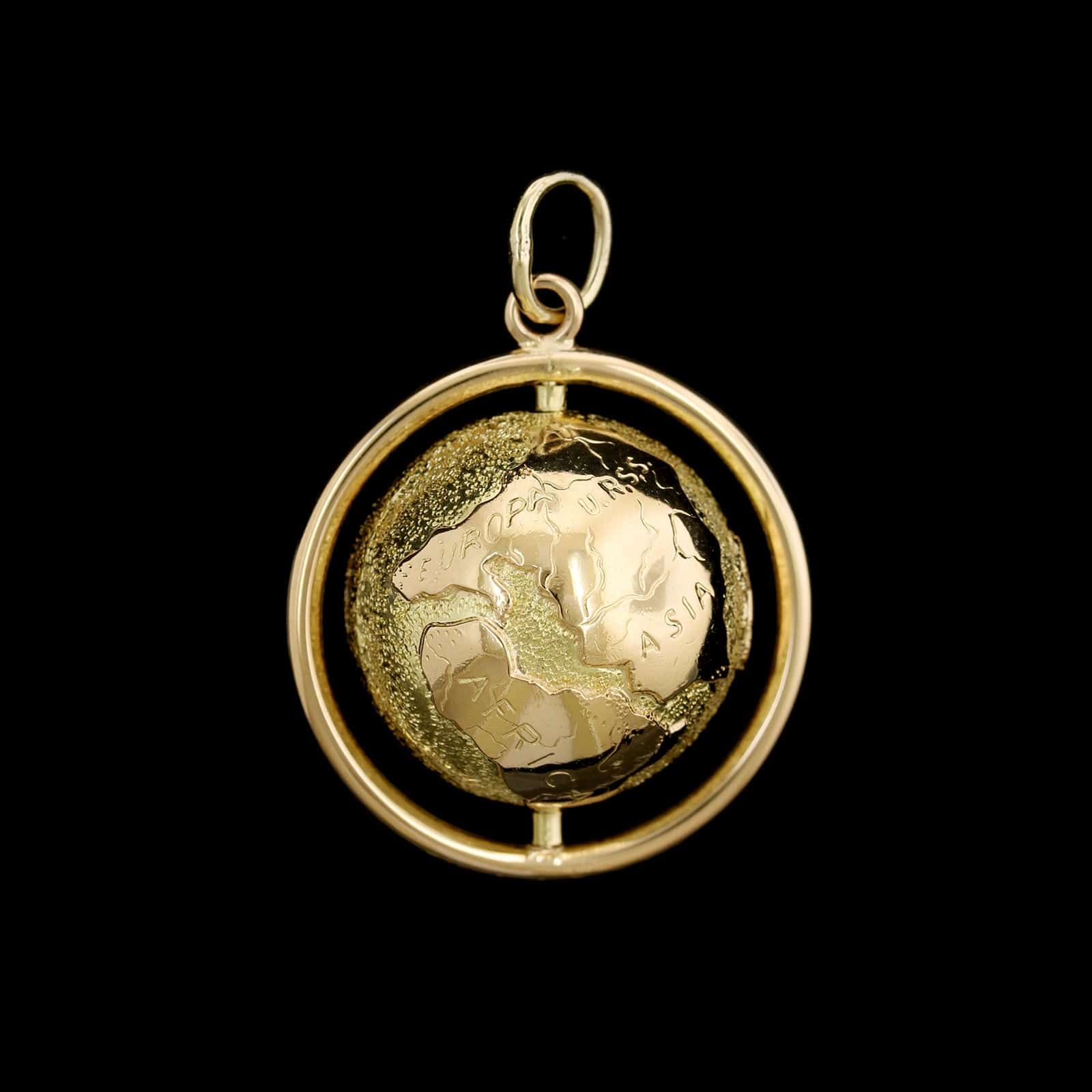 14K Yellow Gold Estate Spinning Globe Pendant - Image 2