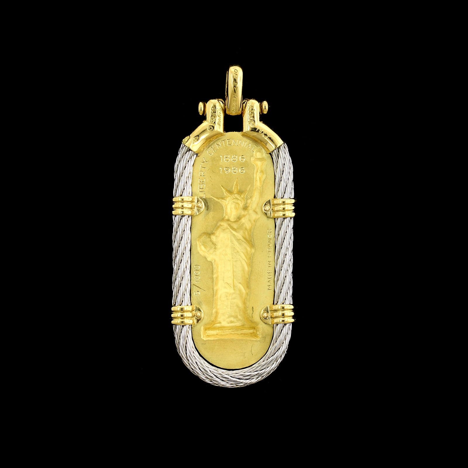Fred of Paris 18K Yellow Gold Estate and Steel Statue of Liberty Centennial Pendant - Image 2