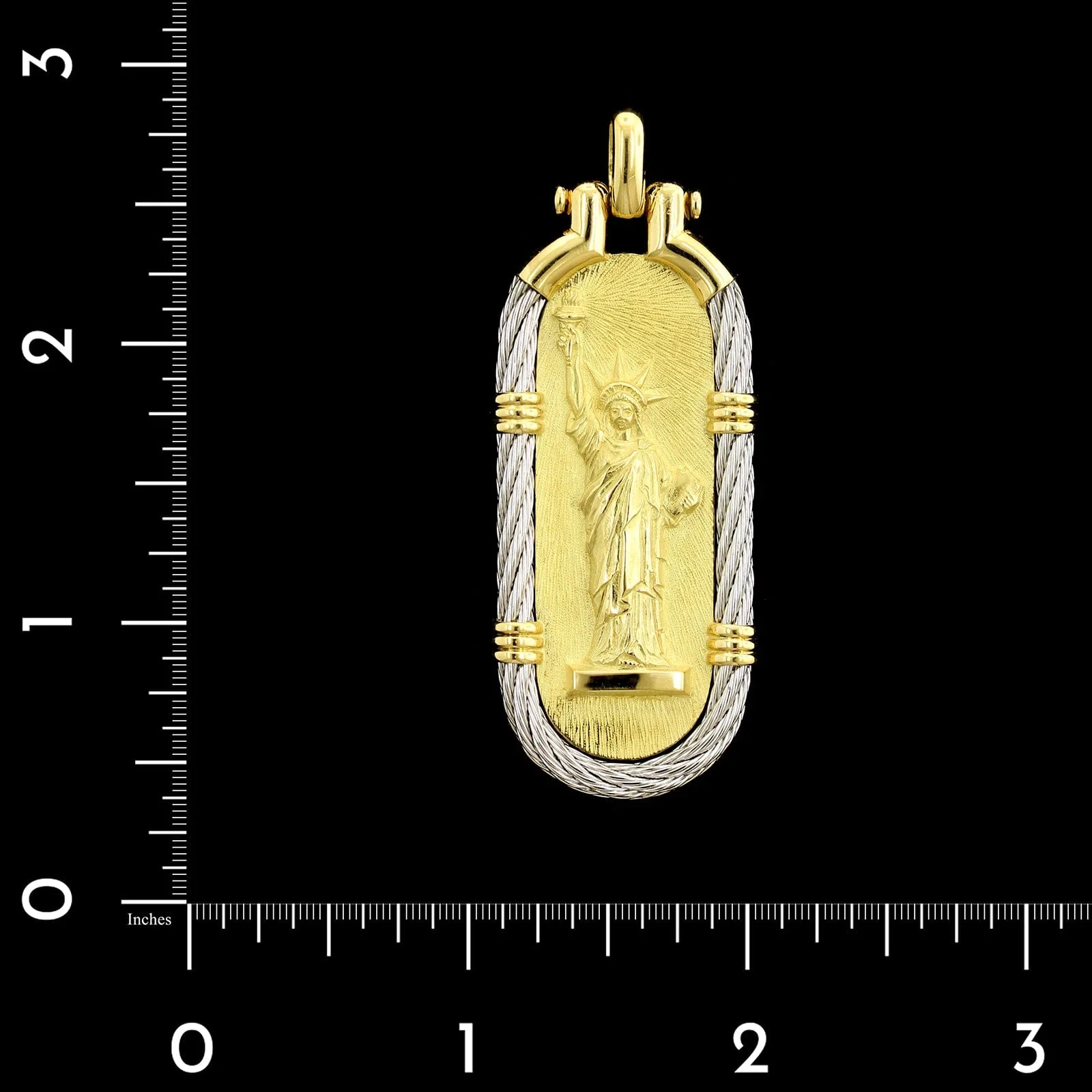 Fred of Paris 18K Yellow Gold Estate and Steel Statue of Liberty Centennial Pendant - Image 3