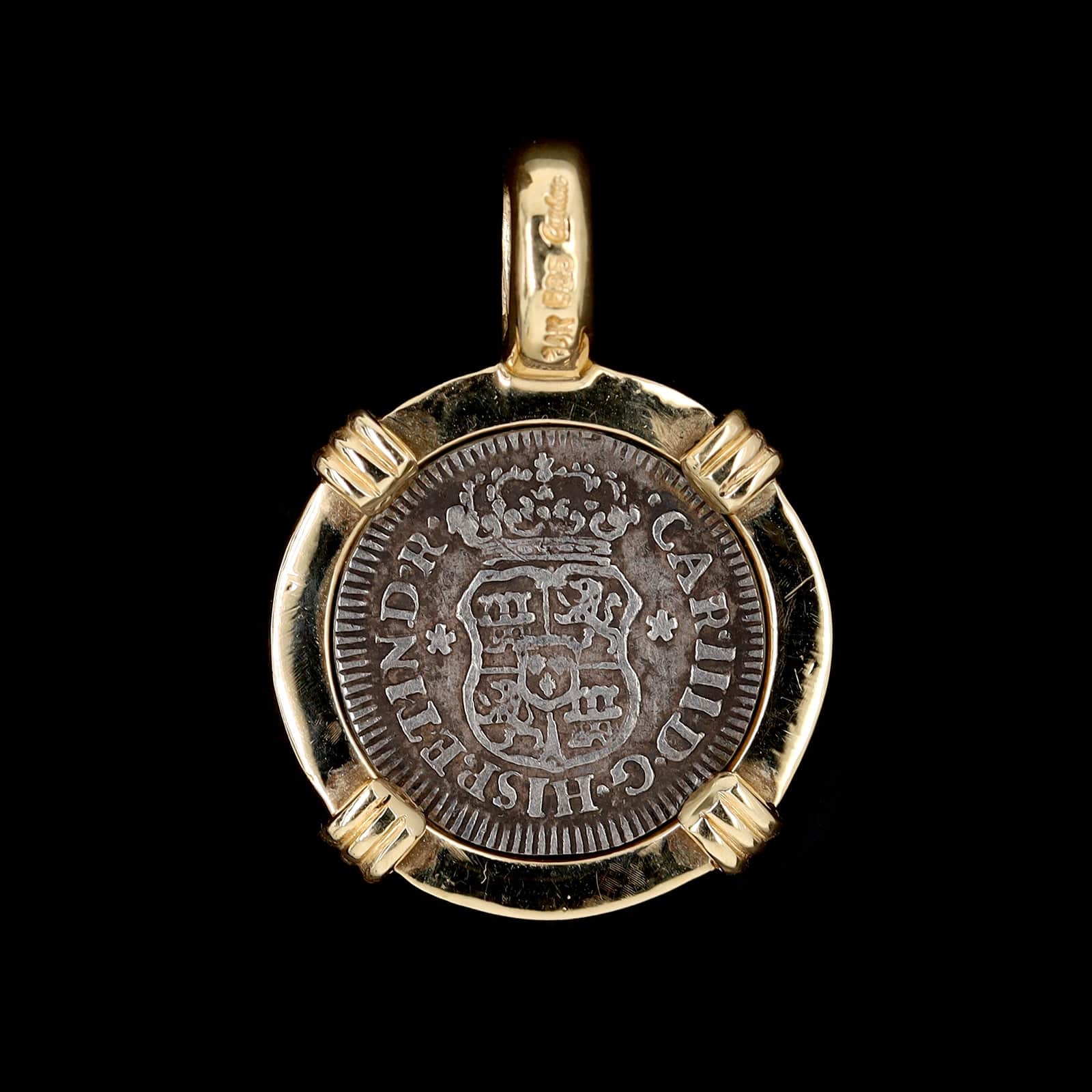 14K Yellow Gold and Sterling Silver Estate Mexican Reales Coin Pendant - Image 2