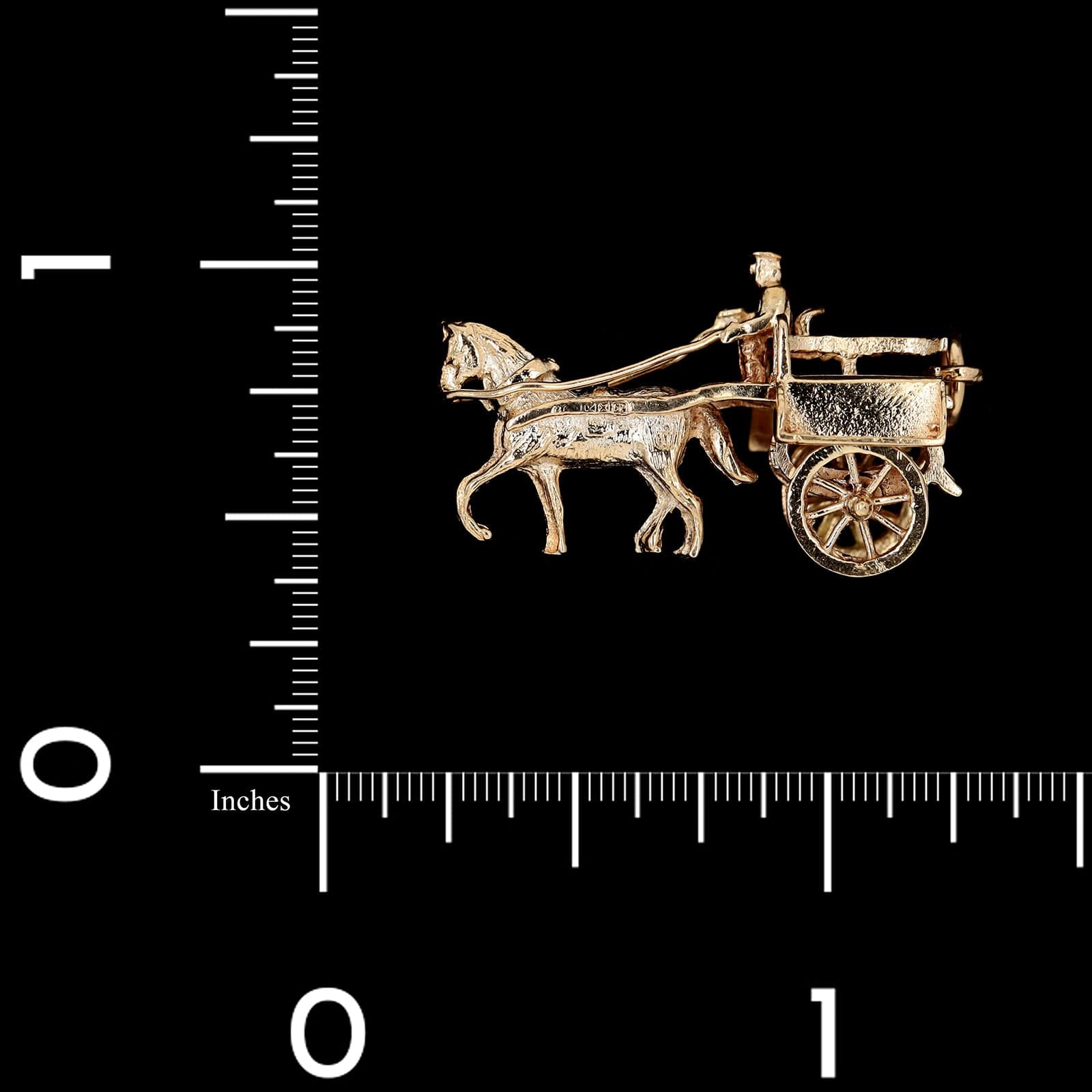 14K Yellow Gold Estate Horse Carriage Charm Pendant - Image 2