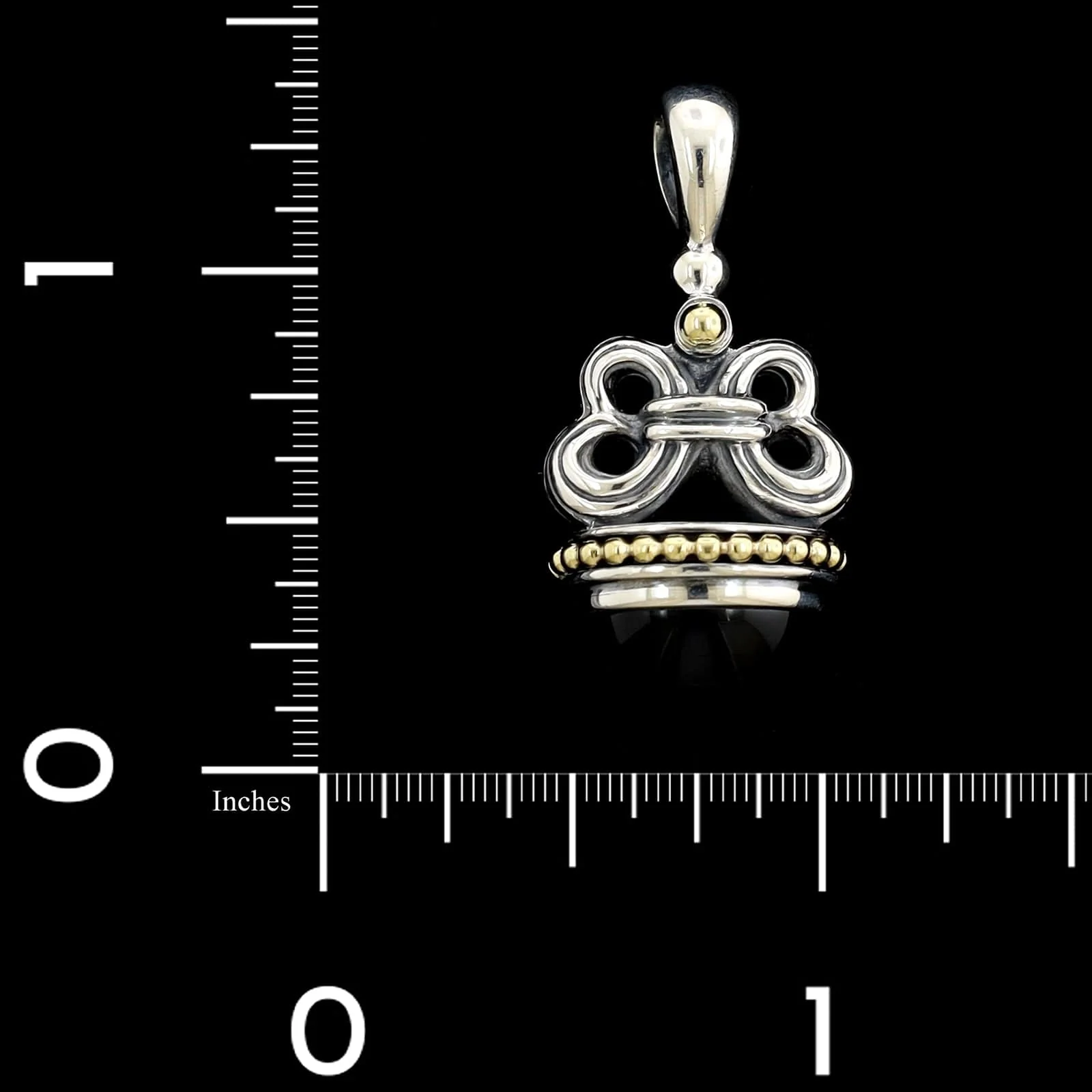 Lagos Sterling Silver and 18K Yellow Gold Estate Caviar Onyx Pendant - Image 2