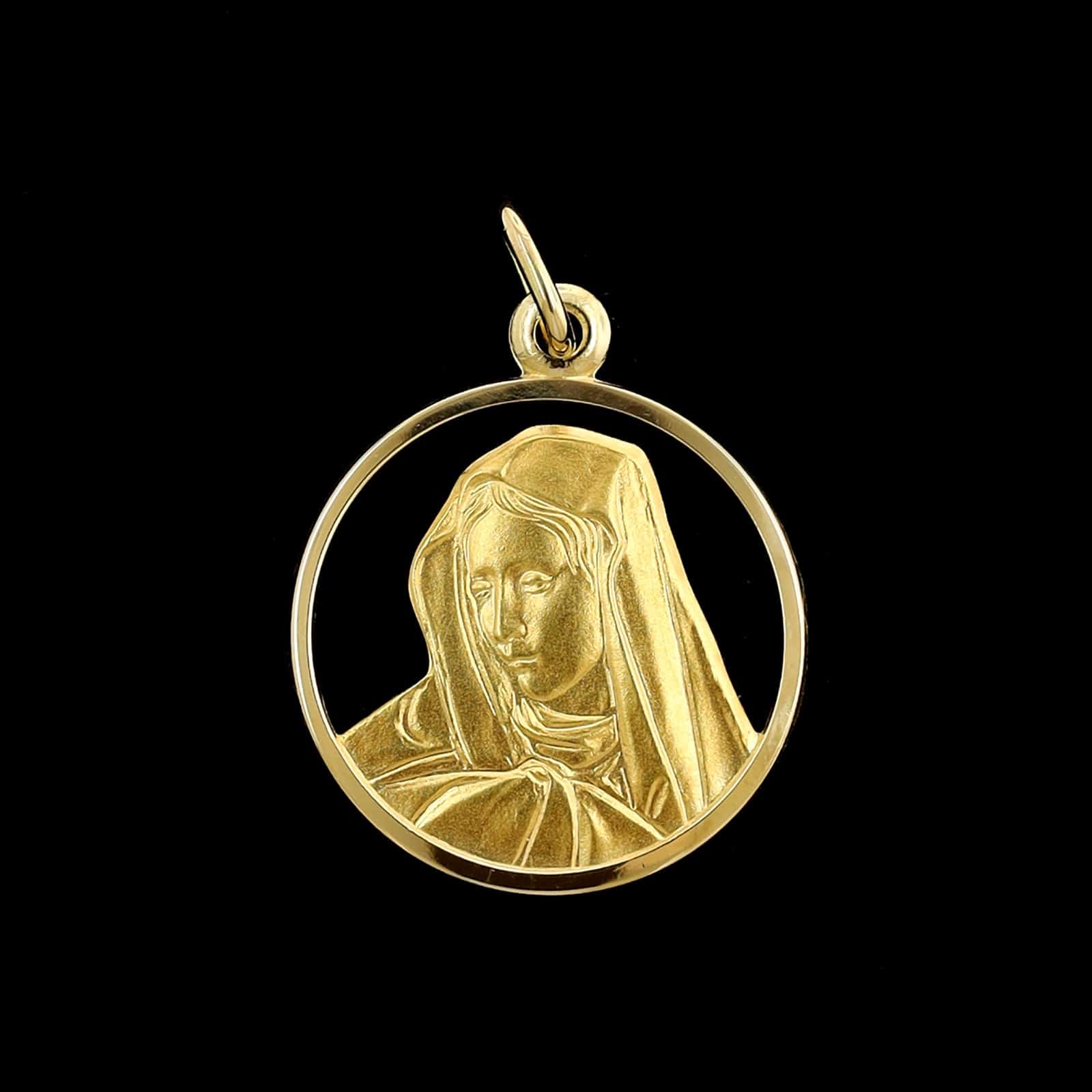 18K Yellow Gold Estate Virgin Mary Madonna Medal
