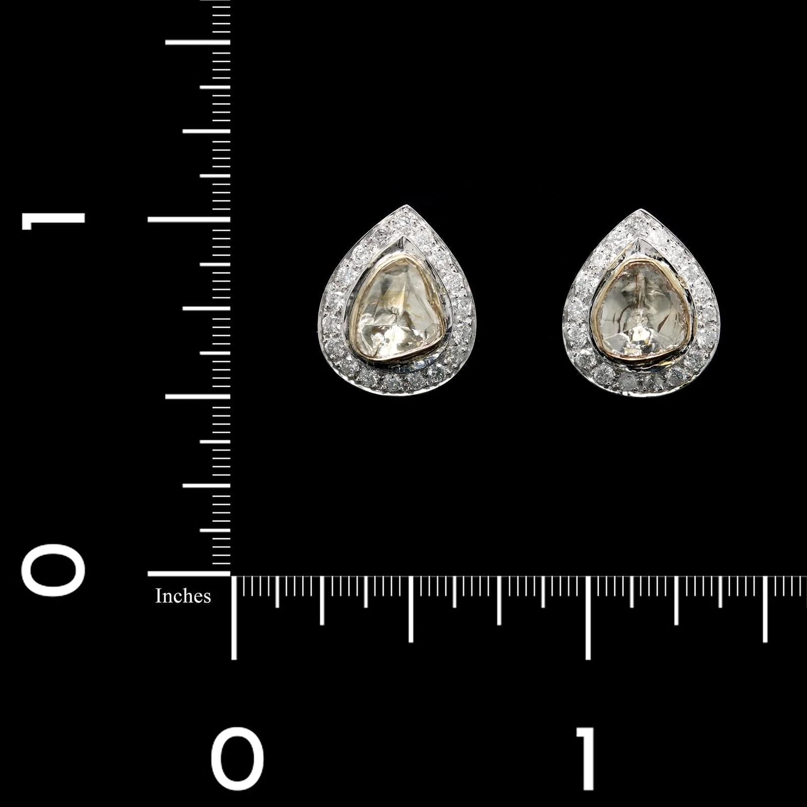 18K White Gold Estate Polki Diamond Halo Earrings - Image 2