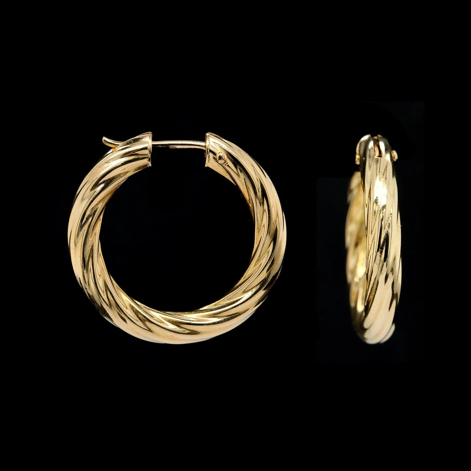 18K Yellow Gold Estate Twist Hoop Earrings