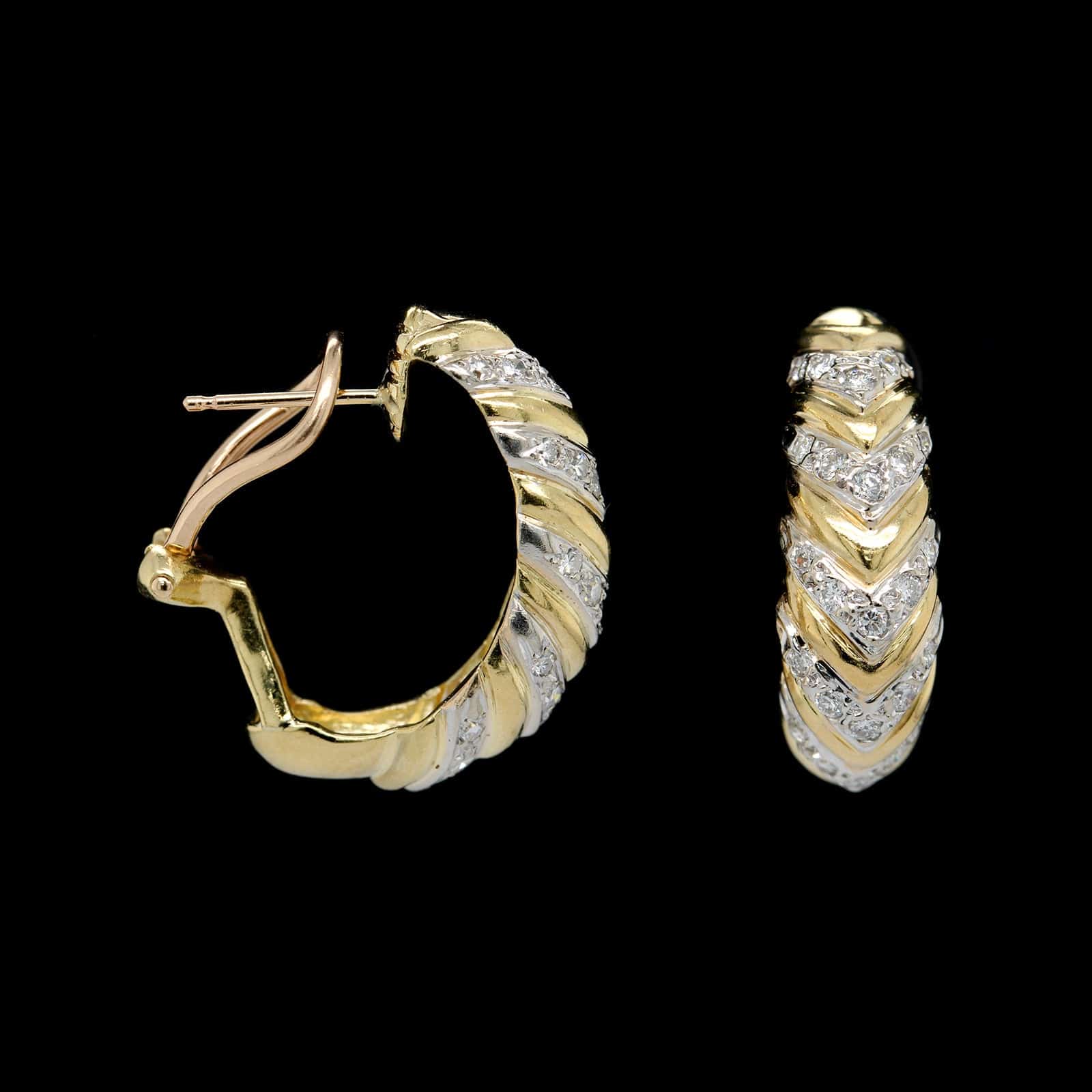14K Two-tone Gold Estate Diamond Earrings