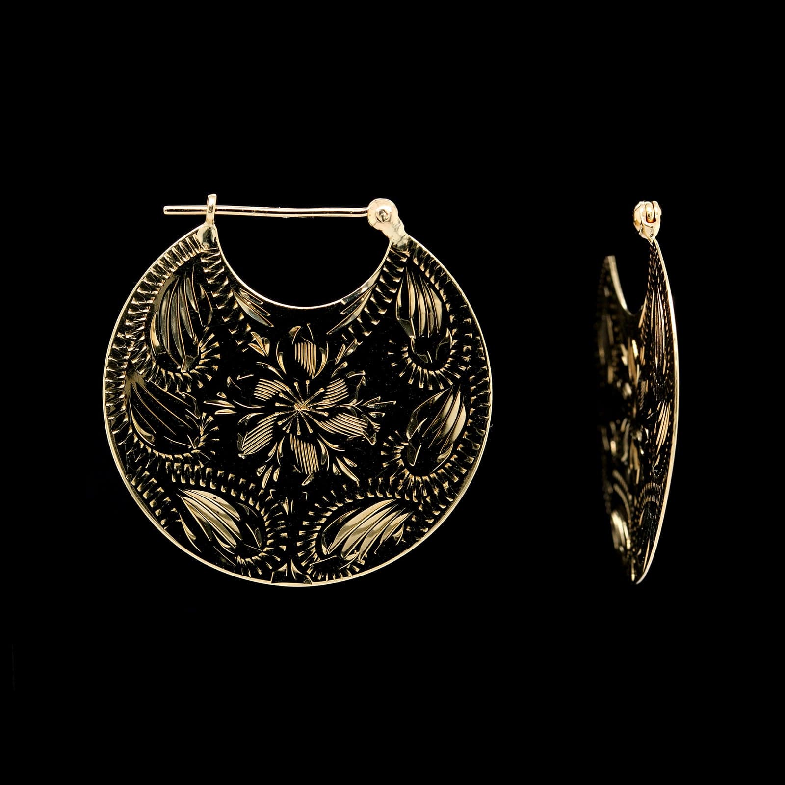 14K Yellow Gold Estate Engraved Earrings