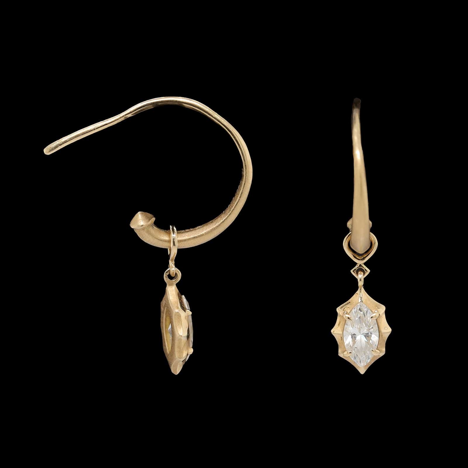 Jade Trau 18K Yellow Gold Estate Marquise Diamond Hoop Earrings