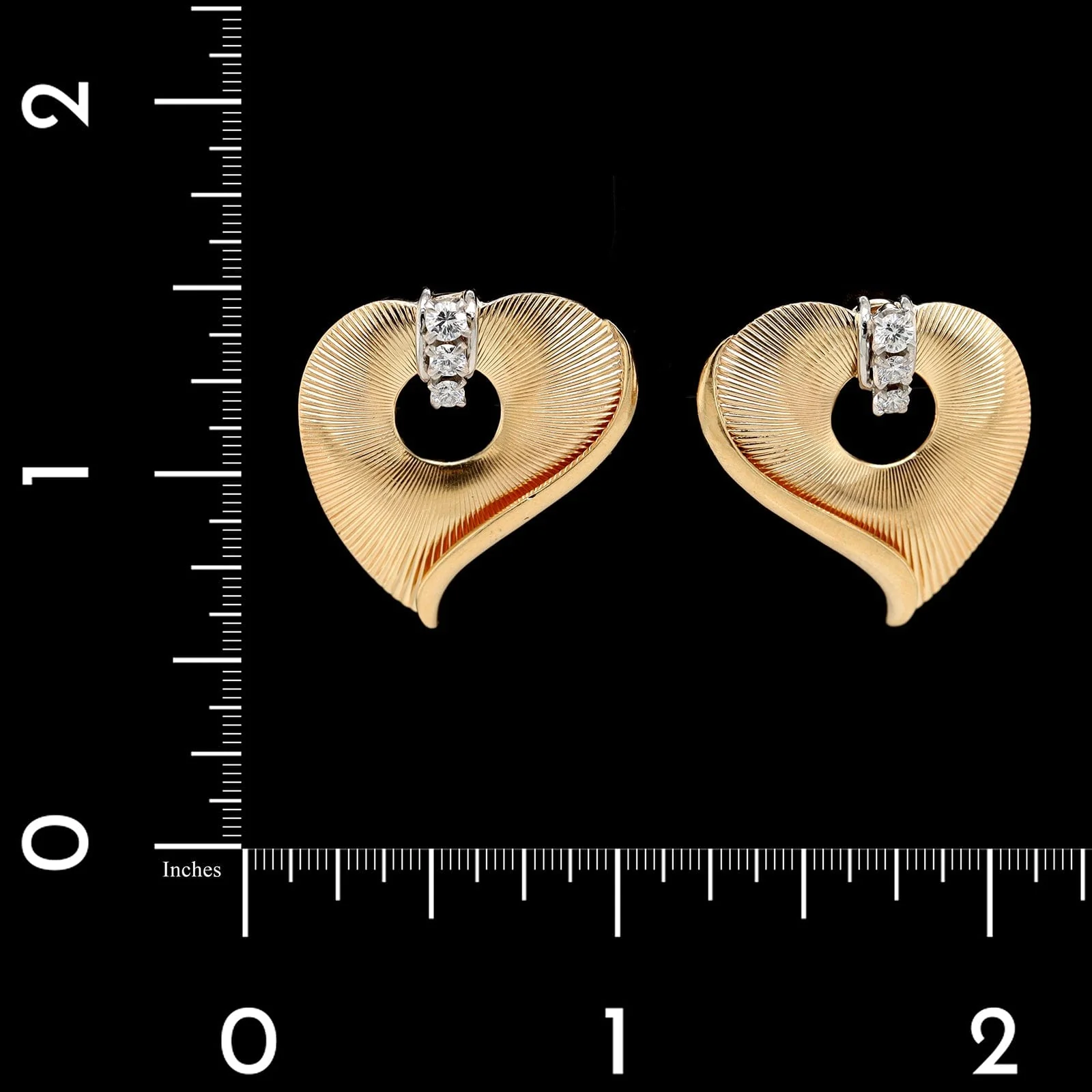 Retro 14K Yellow Gold Estate Diamond Heart Earrings - Image 2