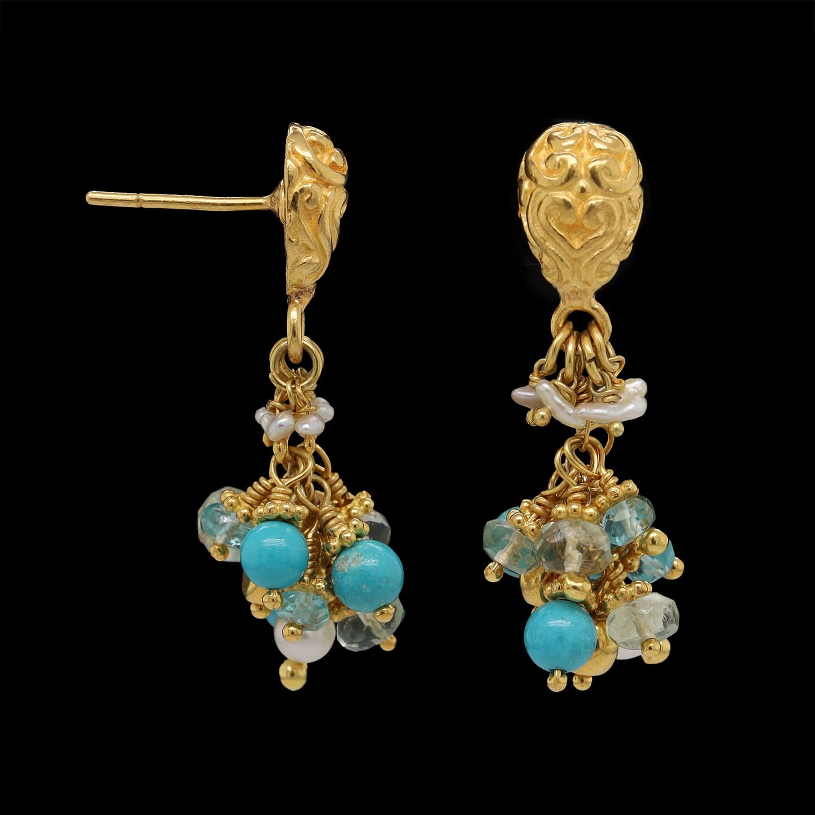 22K Yellow Gold Estate Colored Bead Earrings