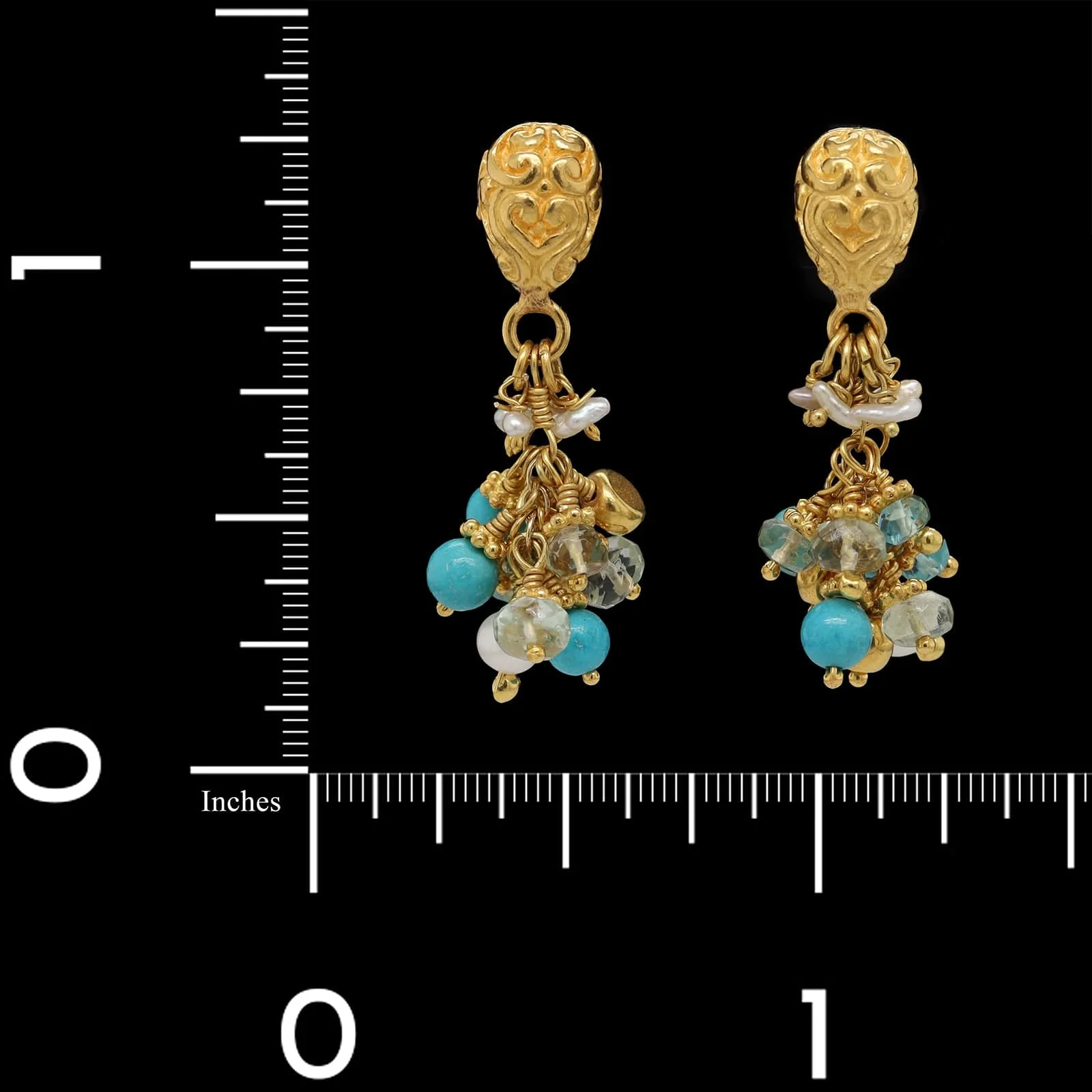 22K Yellow Gold Estate Colored Bead Earrings - Image 2