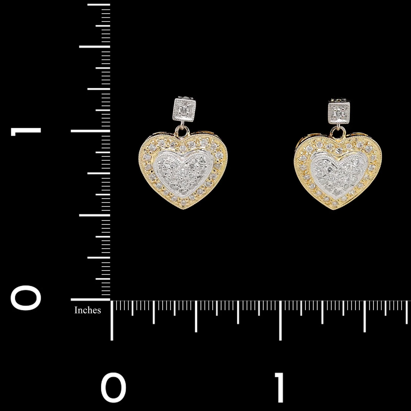 14K Two-tone Gold Estate Diamond Heart Earrings - Image 2