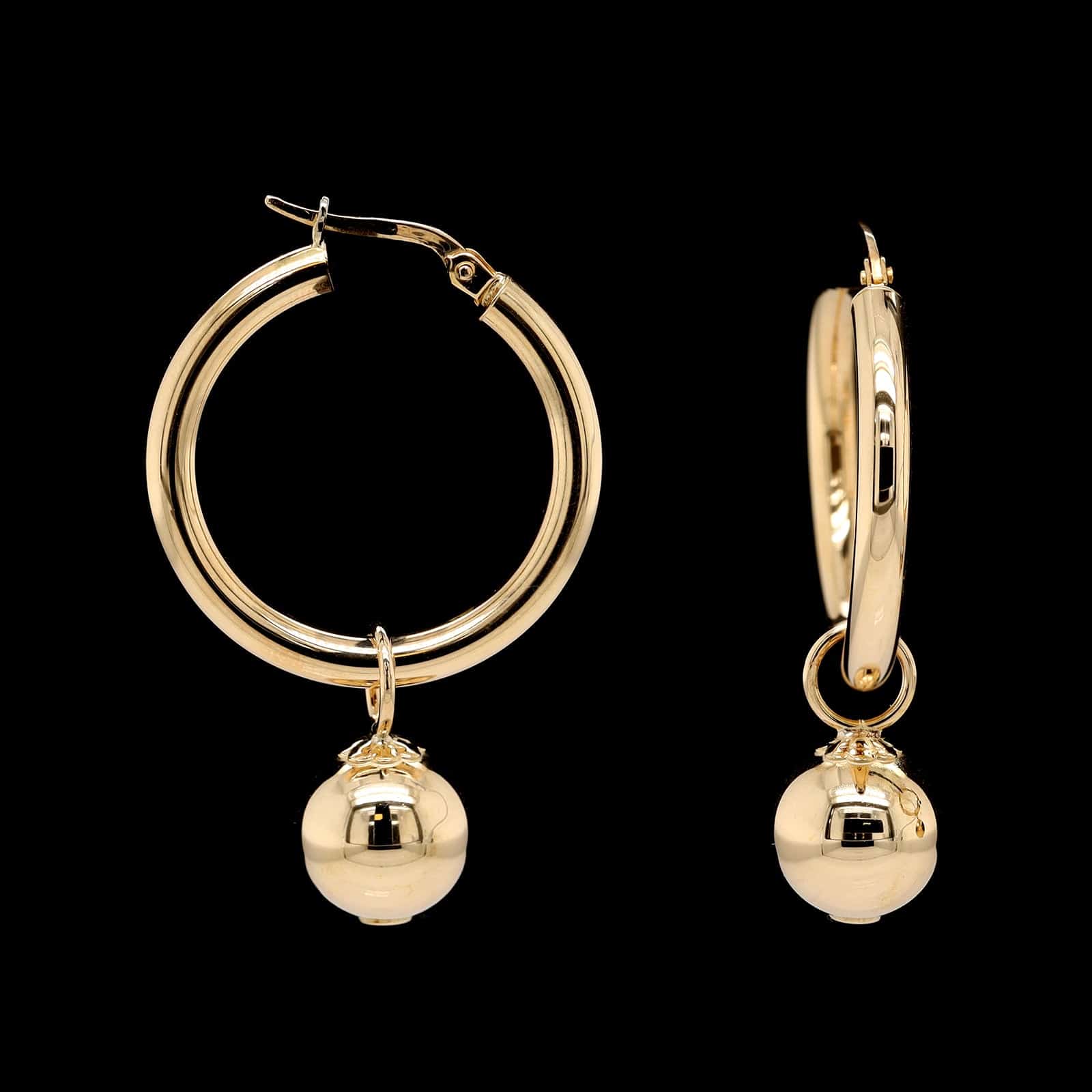 14K Yellow Gold Estate Hoop Earrings with Removable Ball Drop