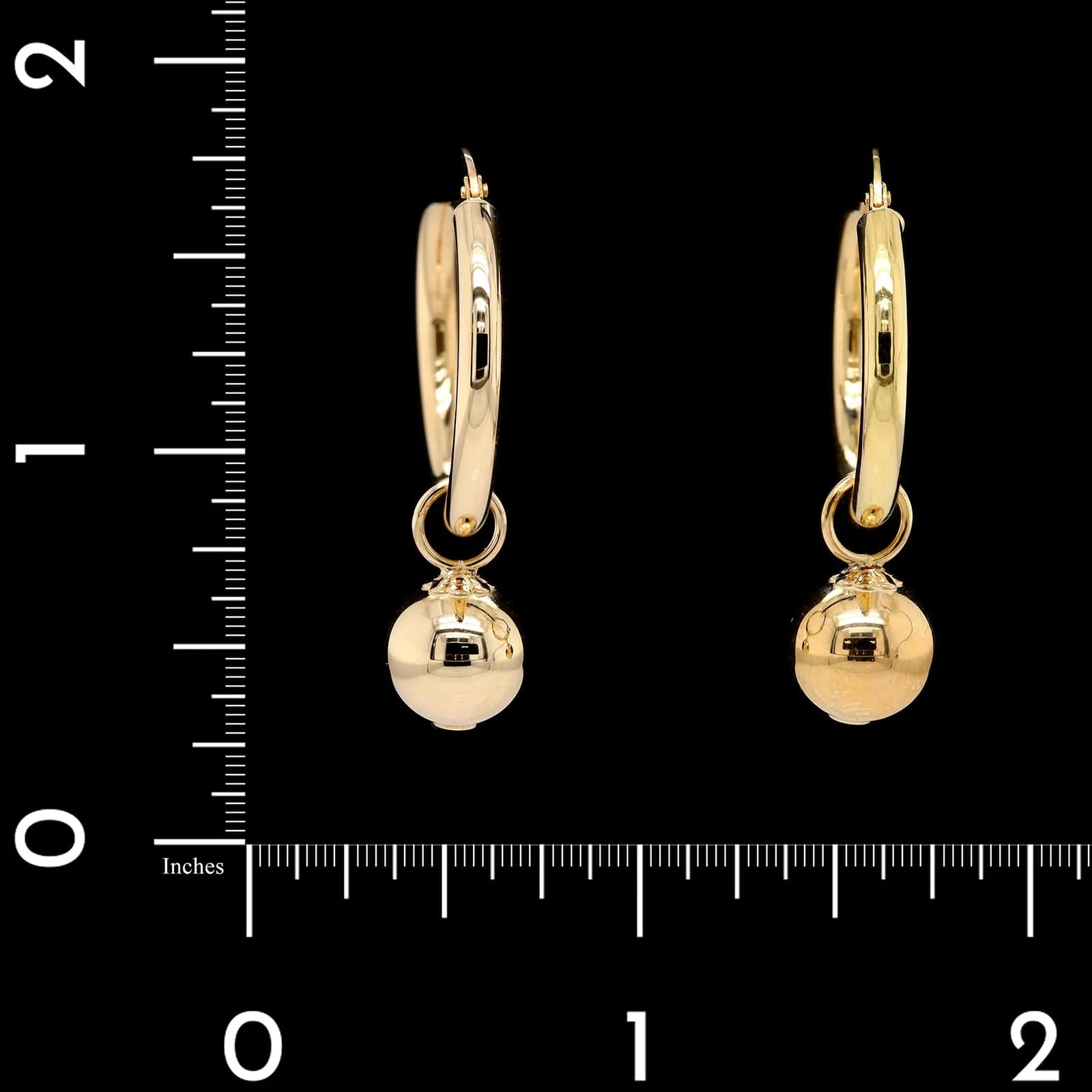 14K Yellow Gold Estate Hoop Earrings with Removable Ball Drop - Image 2