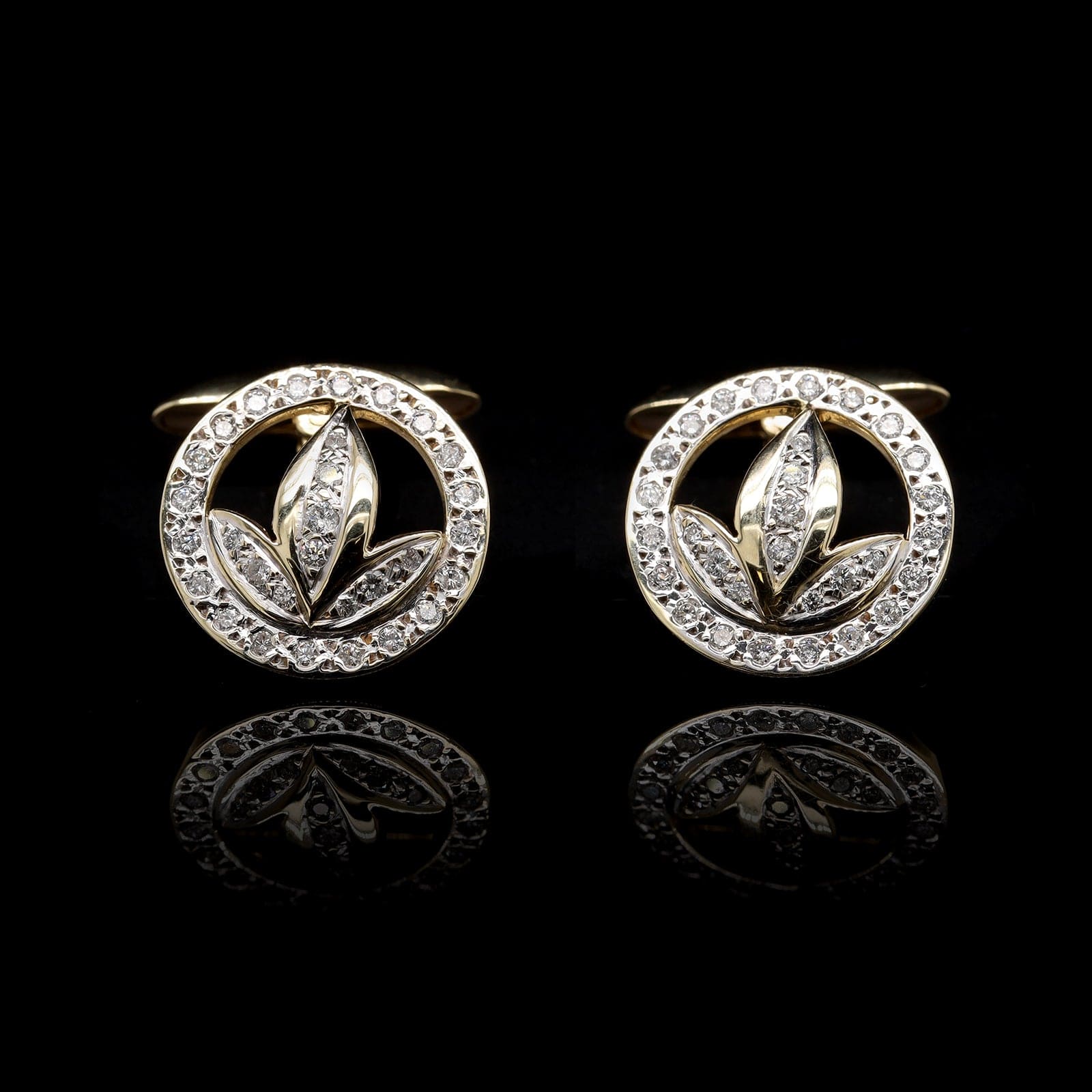 14K Yellow Gold Estate Diamond Leaf Cufflinks