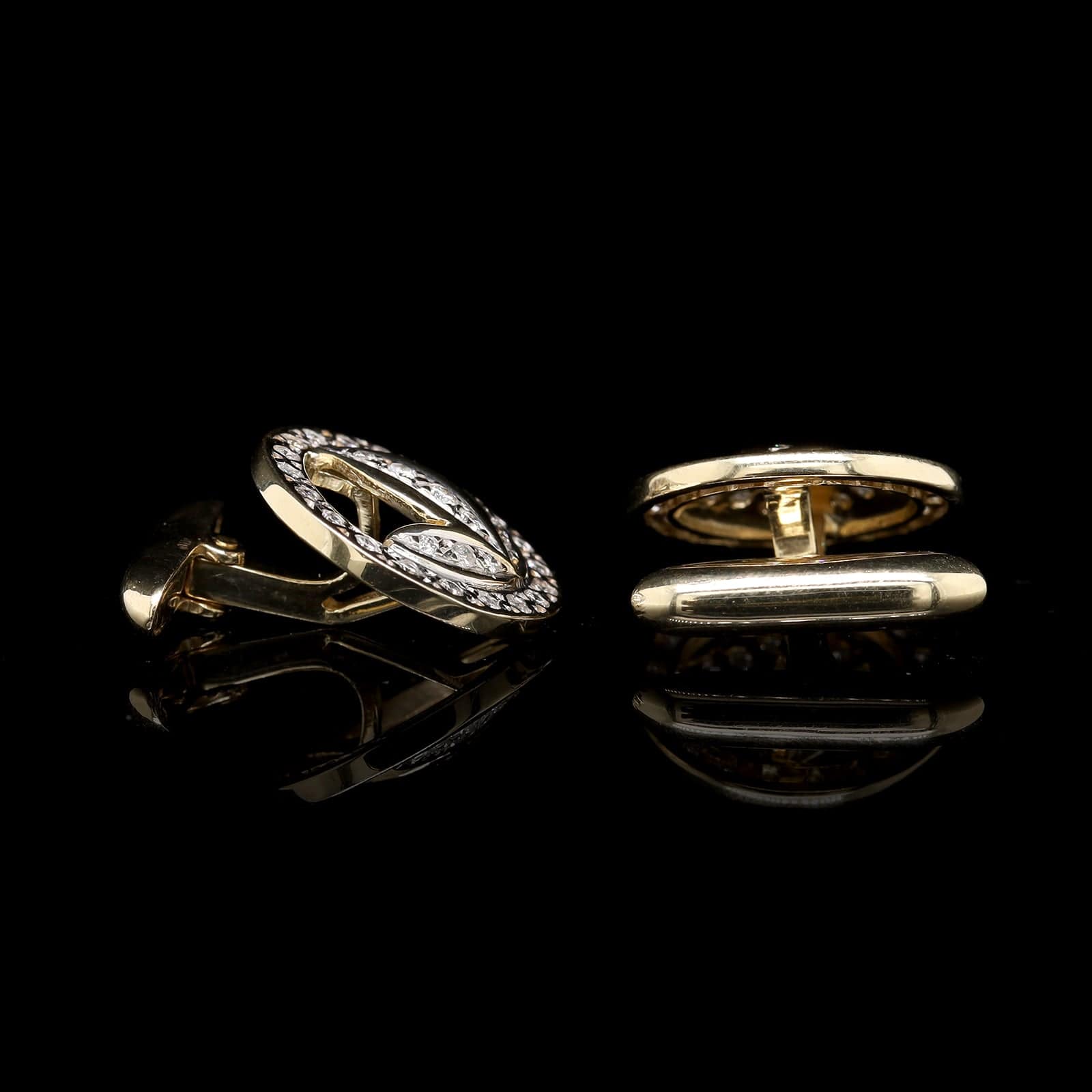 14K Yellow Gold Estate Diamond Leaf Cufflinks - Image 2