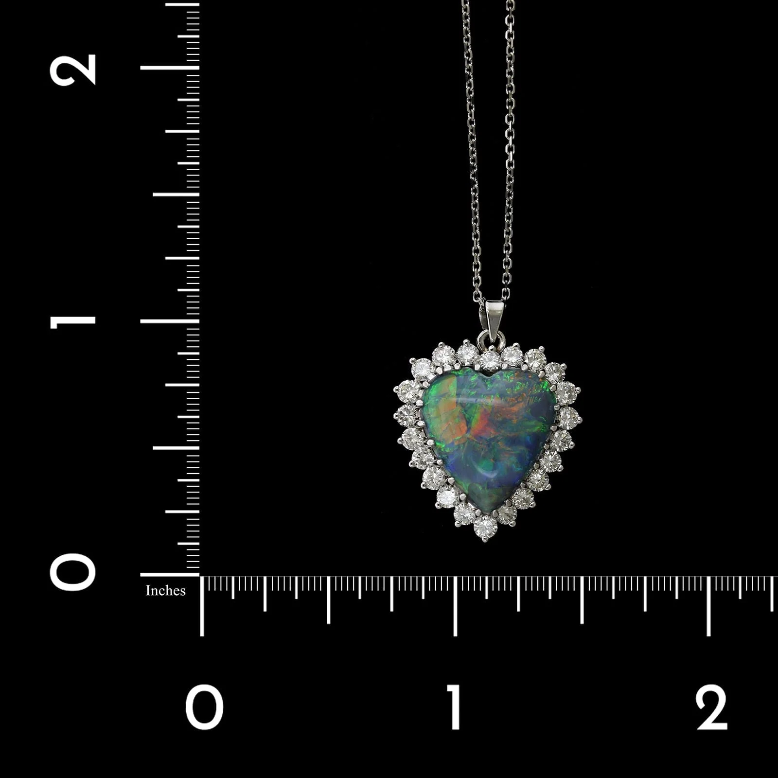 18K White Gold Estate Black Opal and Diamond Heart Pendant - Image 5
