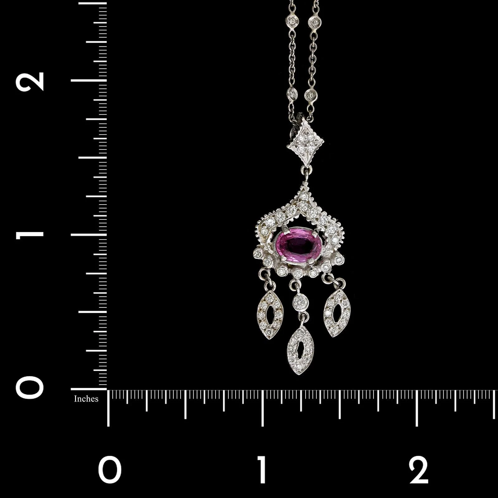 Doris Panos 18K White Gold Estate Pink Sapphire and Diamond Pendant Necklace - Image 4