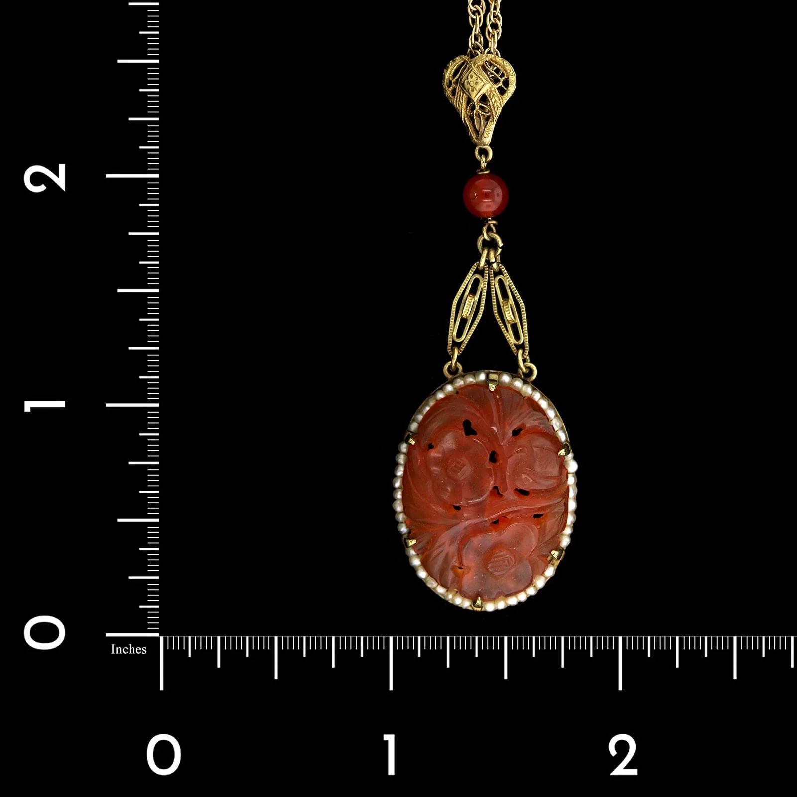 14K Yellow Gold Estate Carnelian and Seed Pearl Necklace - Image 4
