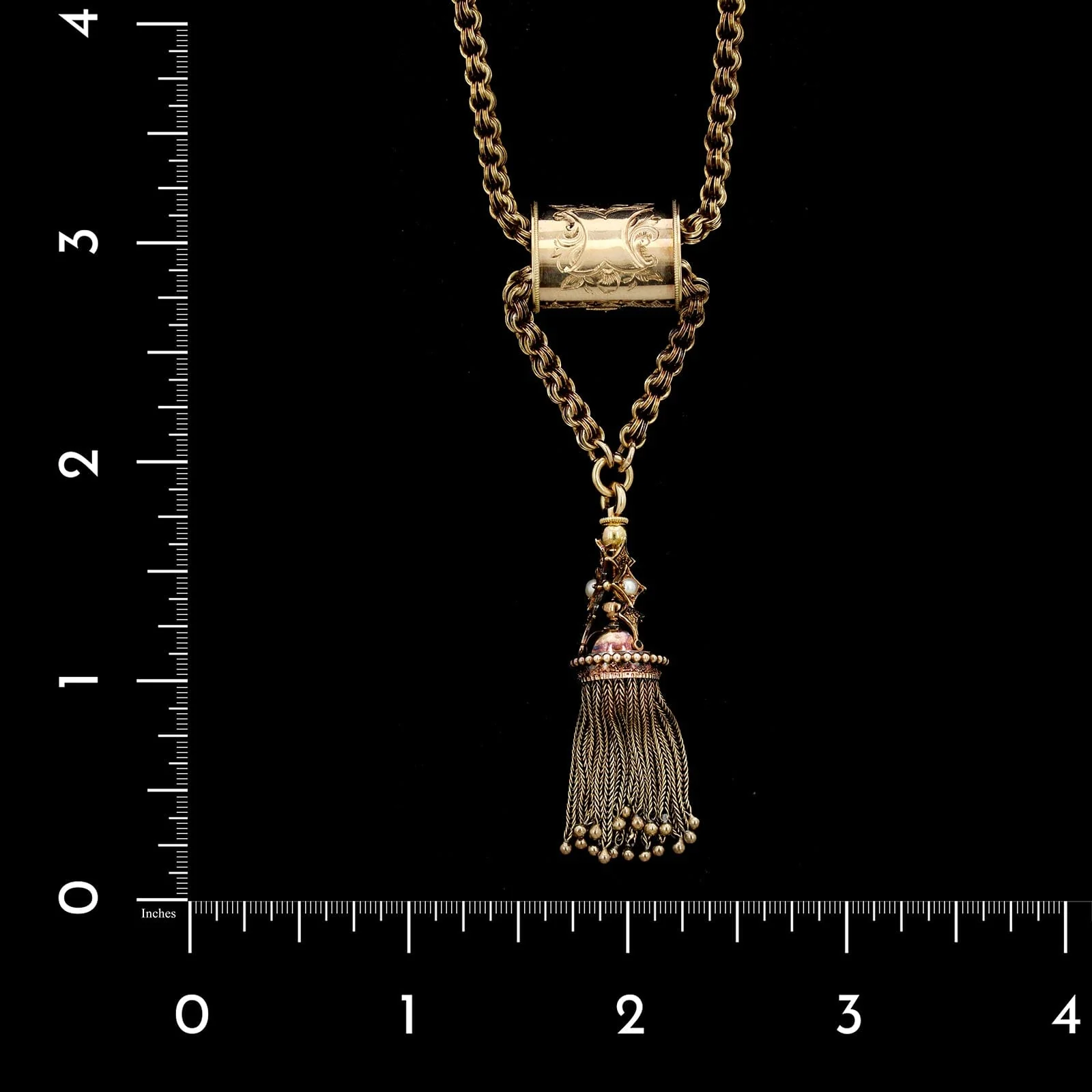 Vintage 14K Yellow Gold Estate Victorian Tassel Necklace - Image 2