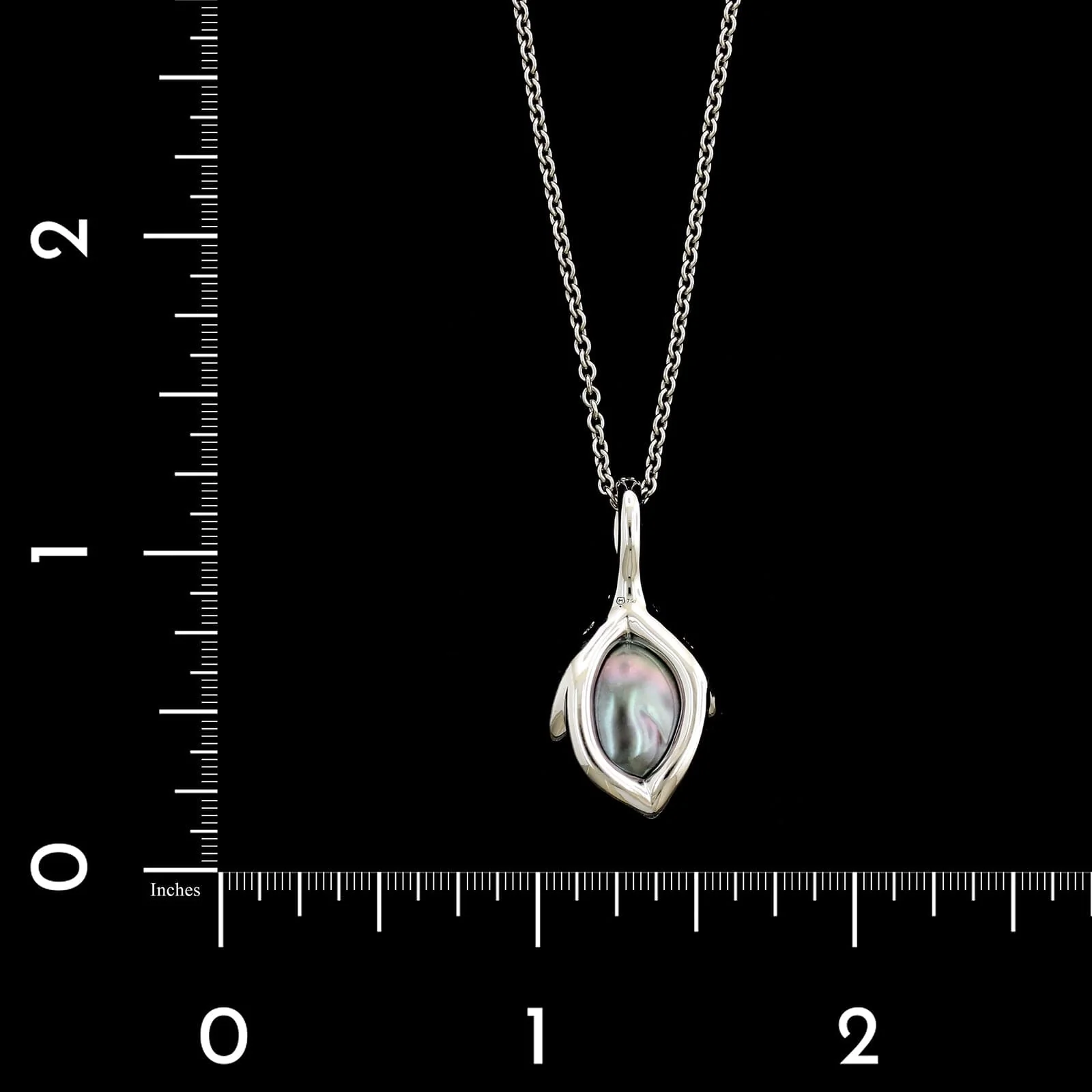 Mikimoto 18K White Gold Estate Cultured Black Baroque Pearl and Diamond Pendant Necklace - Image 2