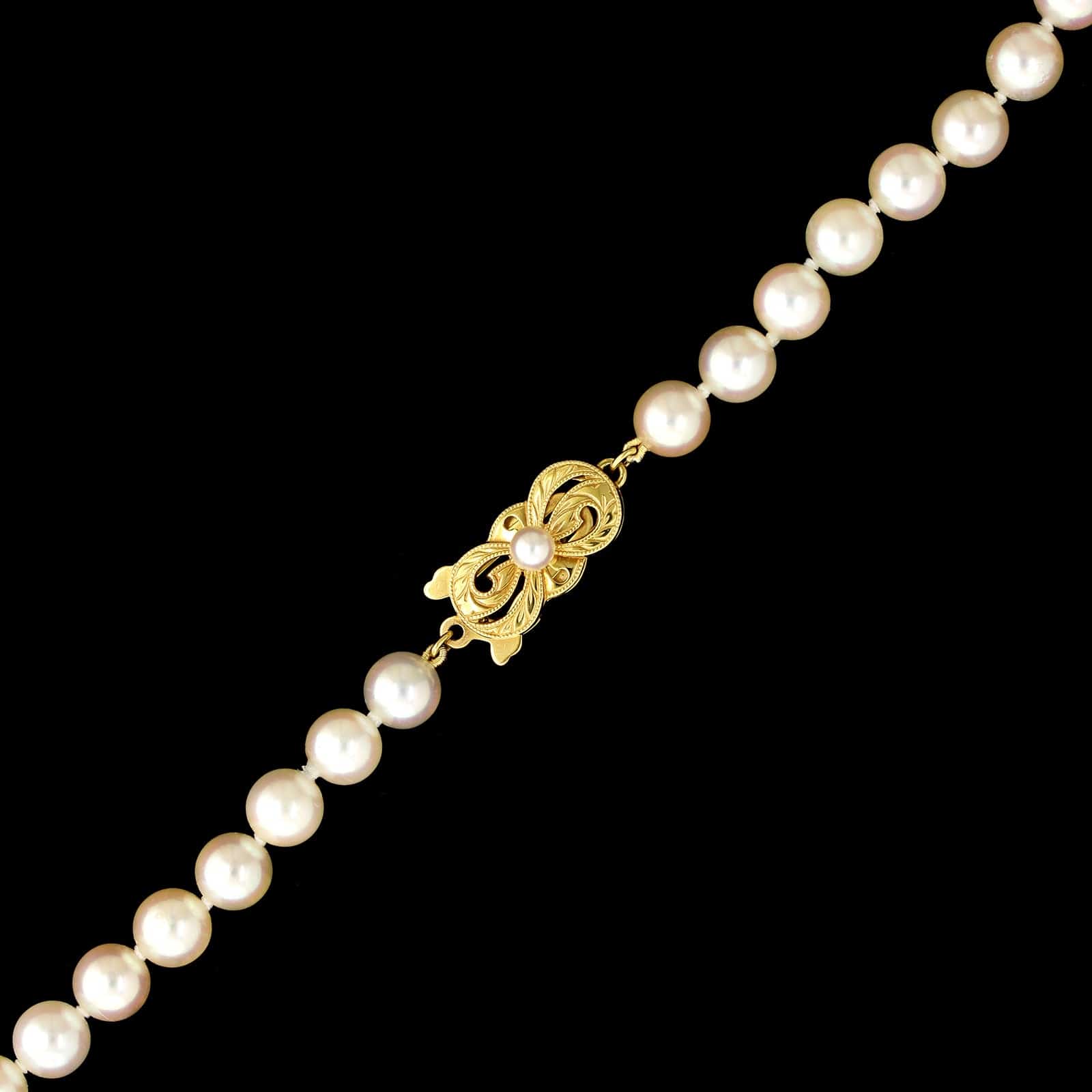 18K Yellow Gold Estate Mikimoto Akoya Cultured Pearl Necklace - Image 2