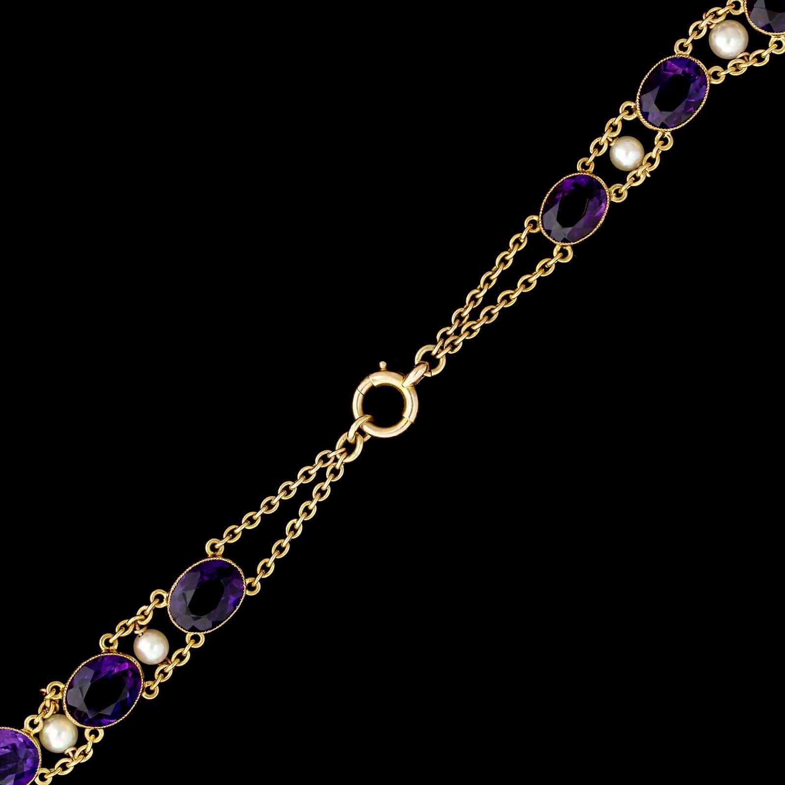 Vintage 14K Yellow Gold Estate Amethyst and Cultured Pearl Necklace - Image 3