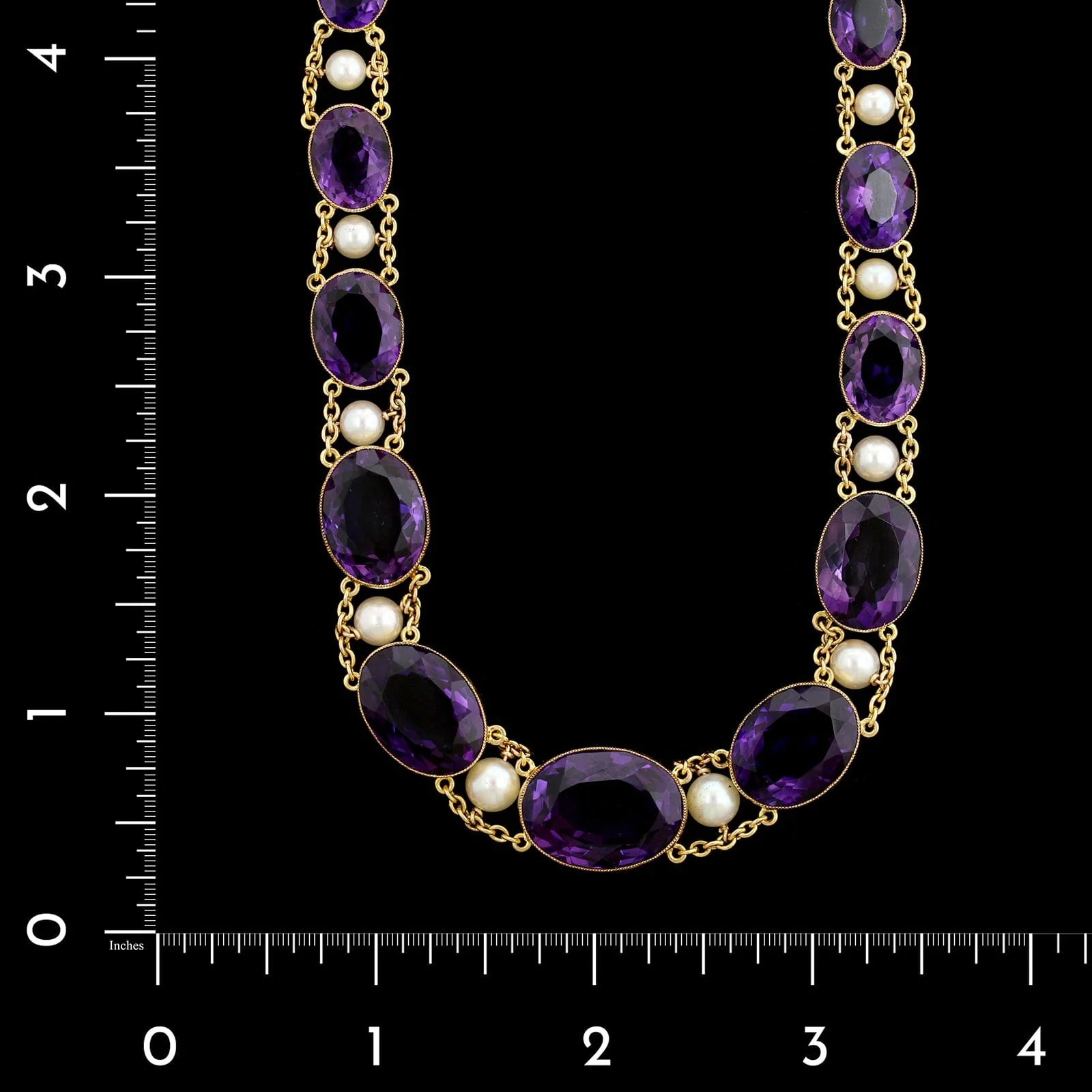 Vintage 14K Yellow Gold Estate Amethyst and Cultured Pearl Necklace - Image 4