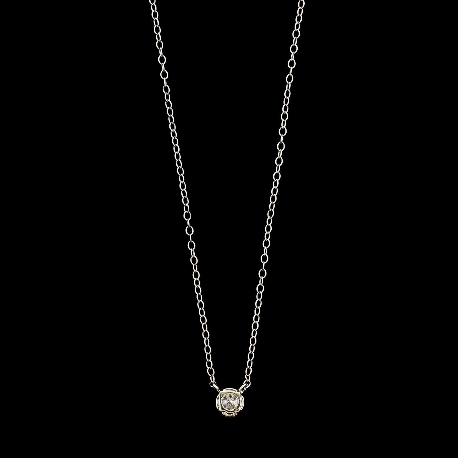 14K White Gold Estate Diamond Solitaire Pendant Necklace - Image 2