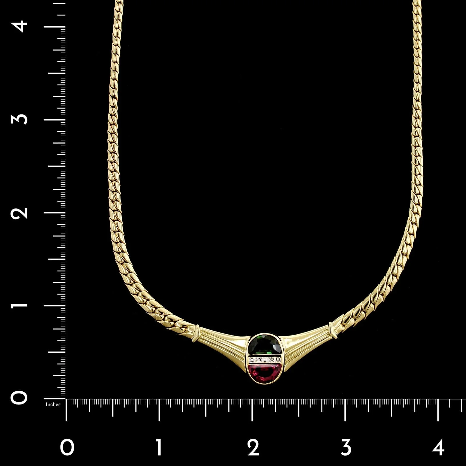 18K Yellow Gold Estate Tourmaline and Diamond Necklace - Image 4