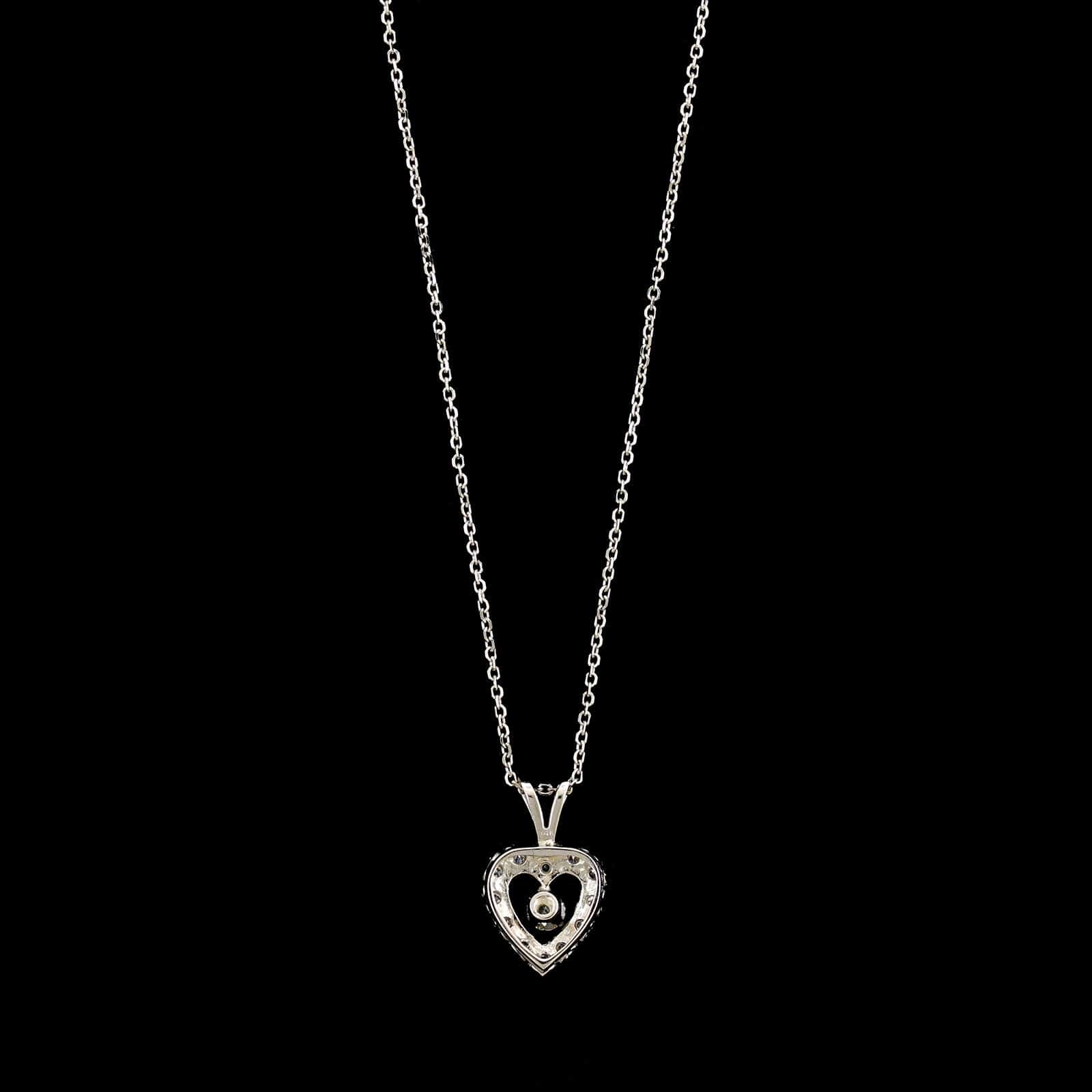 14K White Gold Estate Diamond Heart Pendant Necklace - Image 2