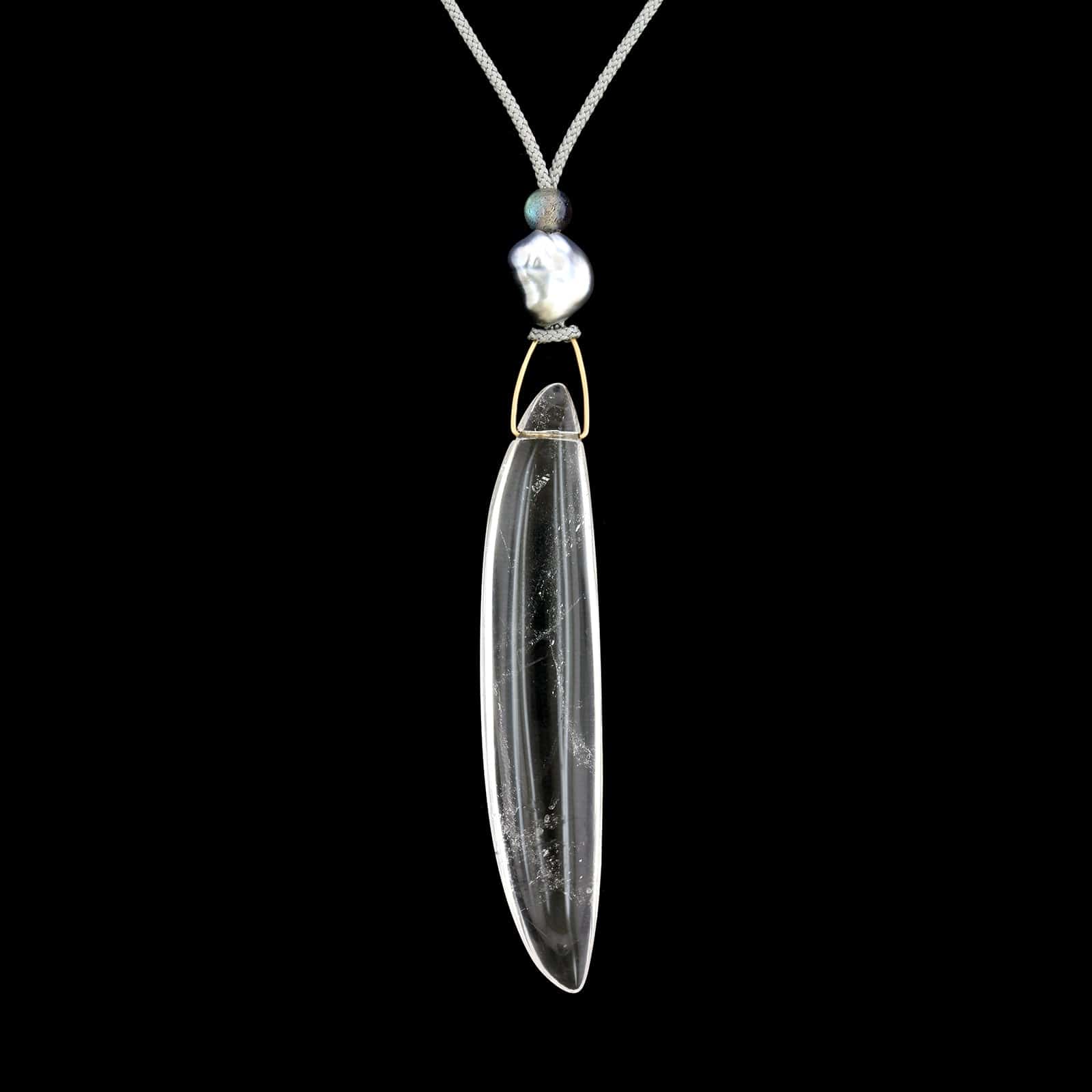 Gabriella Kiss 14K Yellow Gold Estate Rock Crystal Bean Necklace