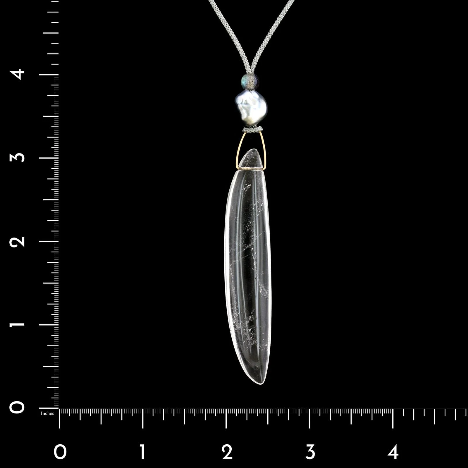 Gabriella Kiss 14K Yellow Gold Estate Rock Crystal Bean Necklace - Image 3