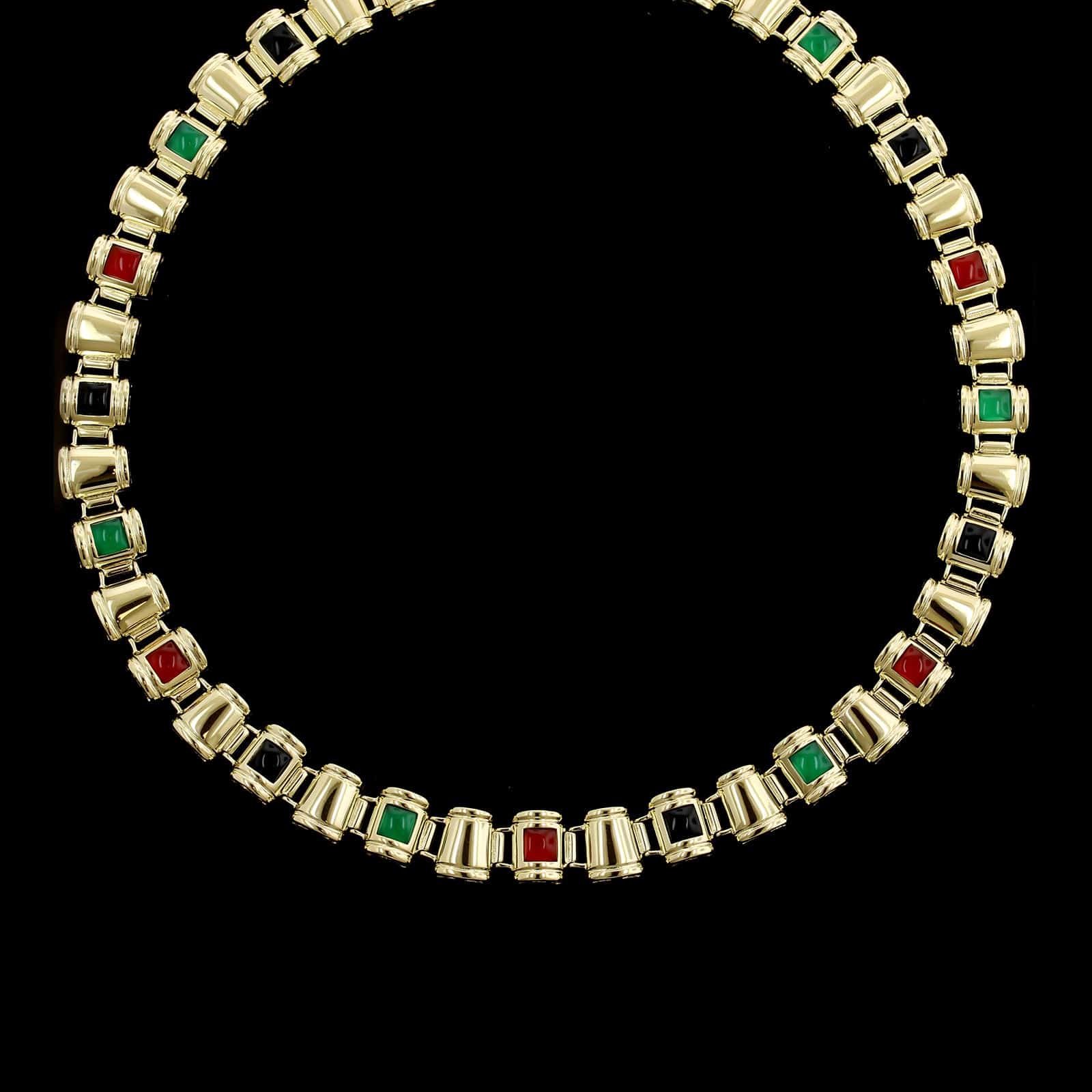 14K Yellow Gold Estate Hardstone Necklace