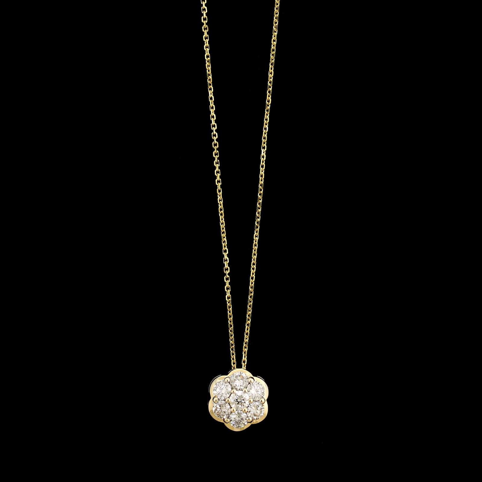 14K Yellow Gold Estate Diamond Cluster Pendant Necklace