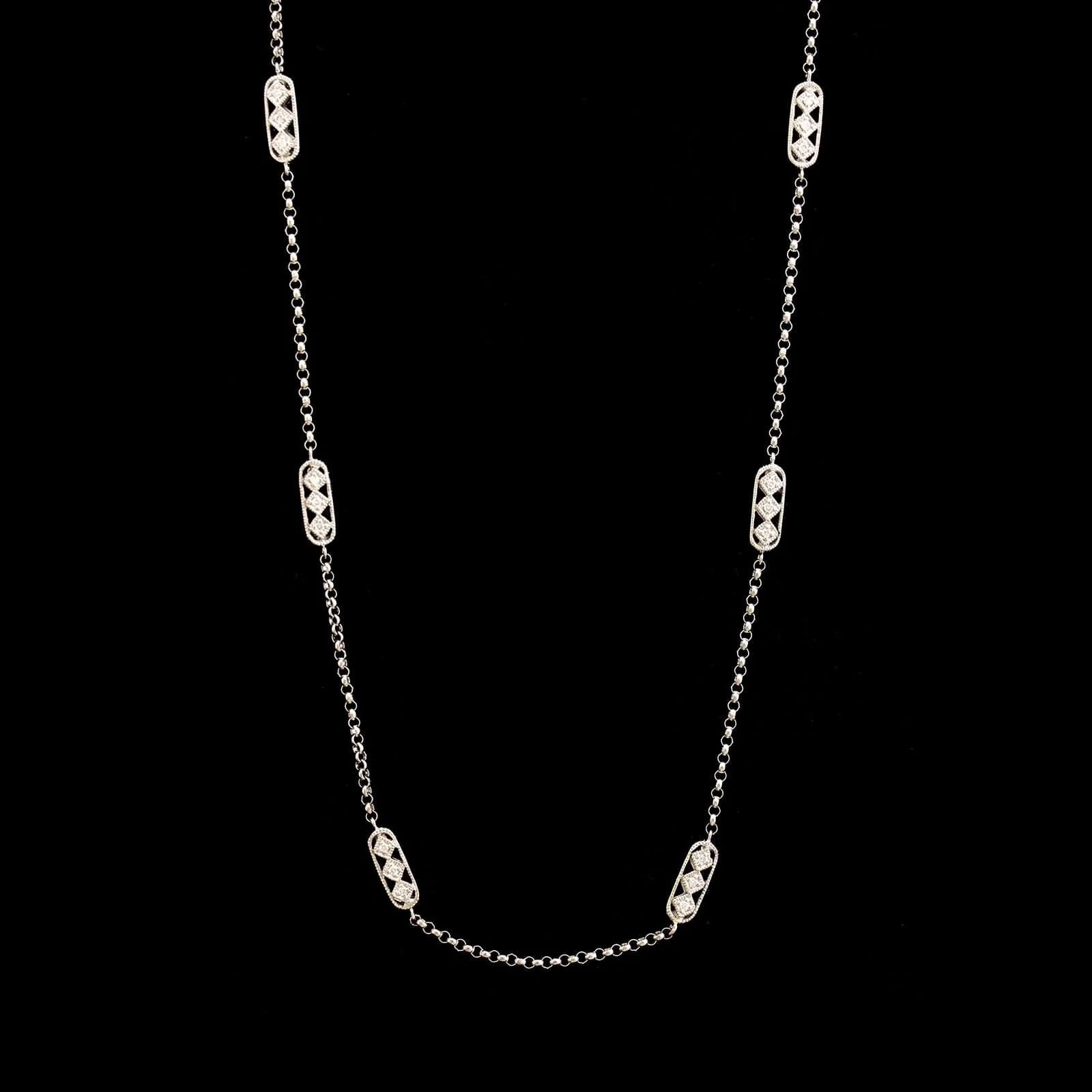 14K White Gold Estate Diamond Station Necklace