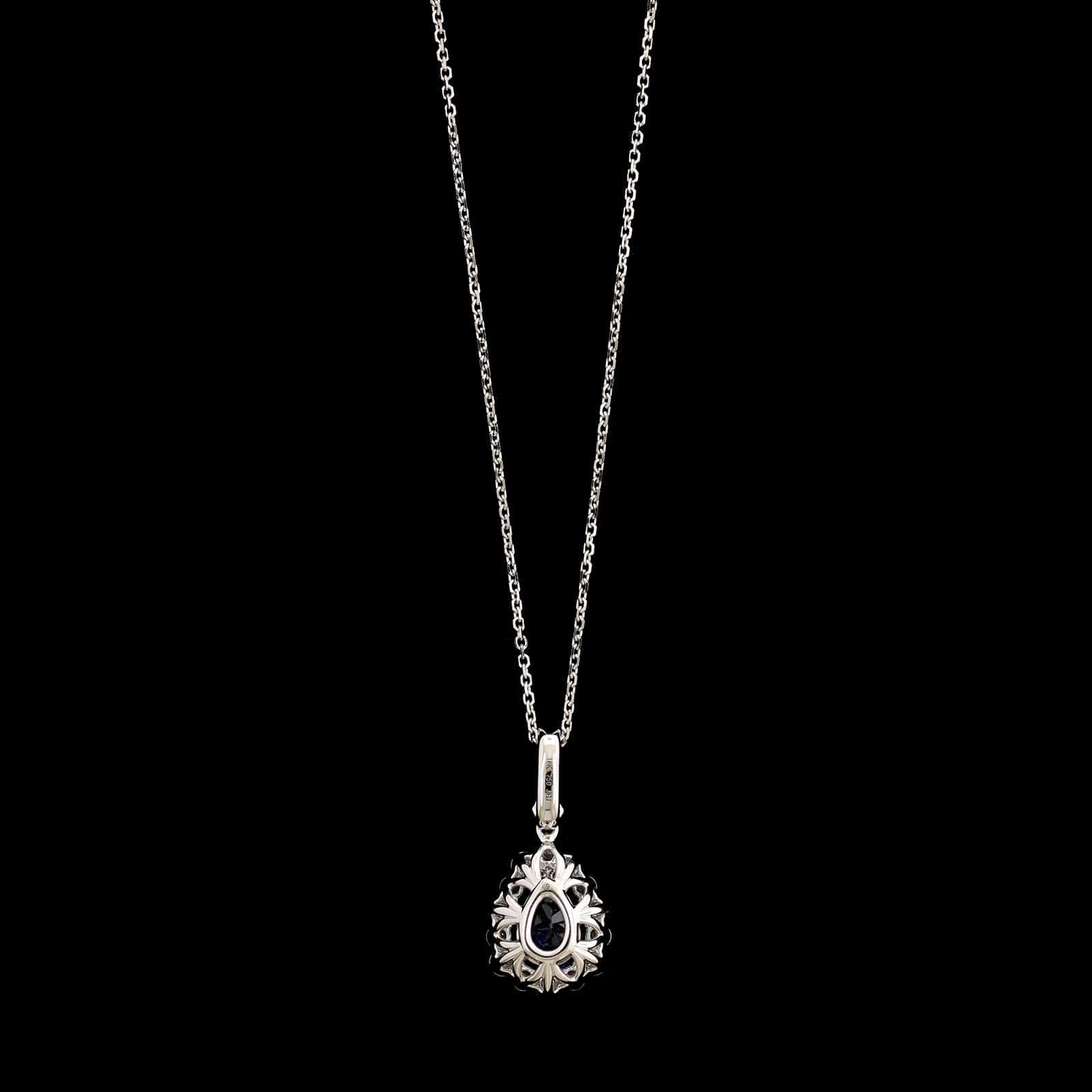18K White Gold Estate Sapphire and Diamond Pendant Necklace - Image 2