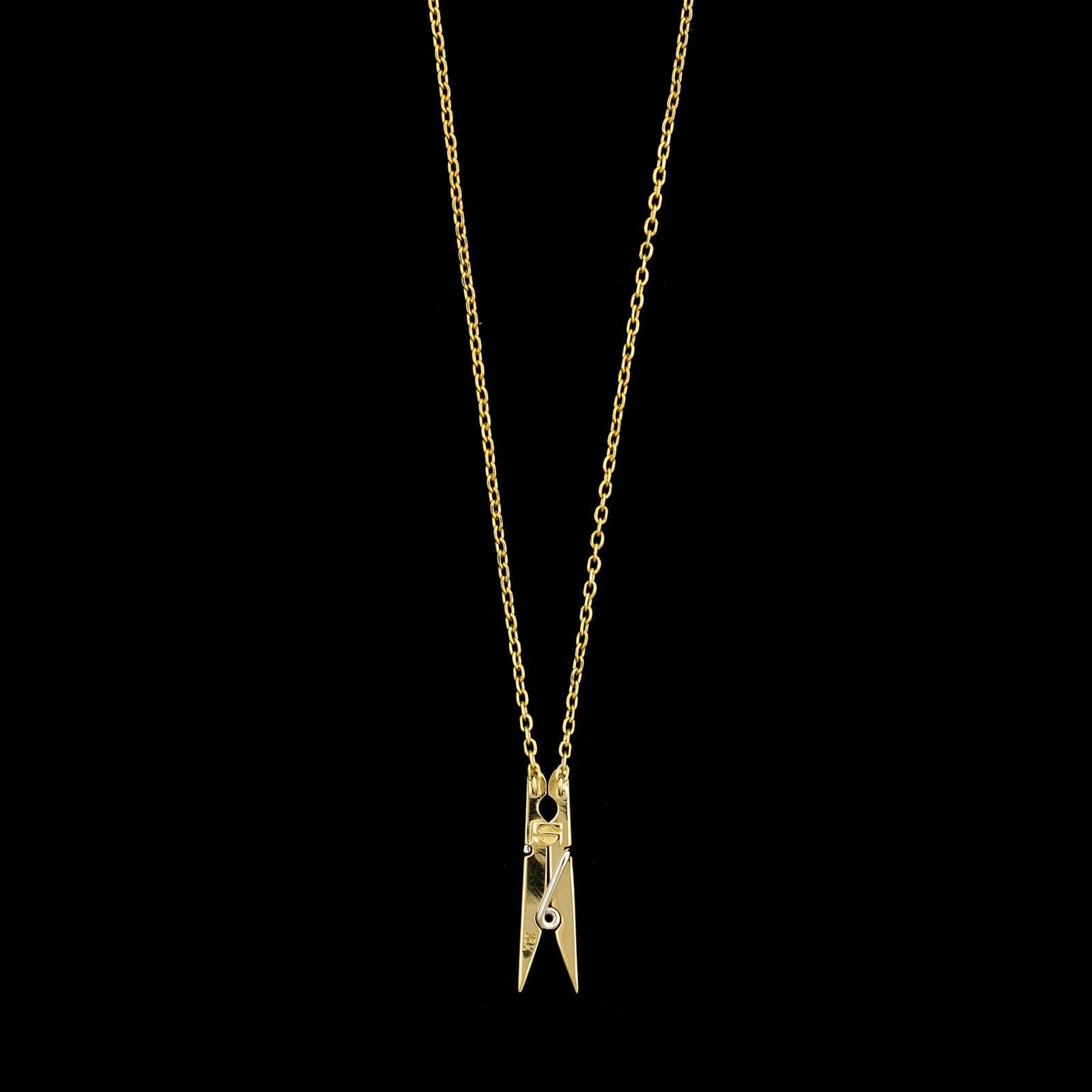 18K Yellow Gold Estate Clothespin Pendant Necklace - Image 2