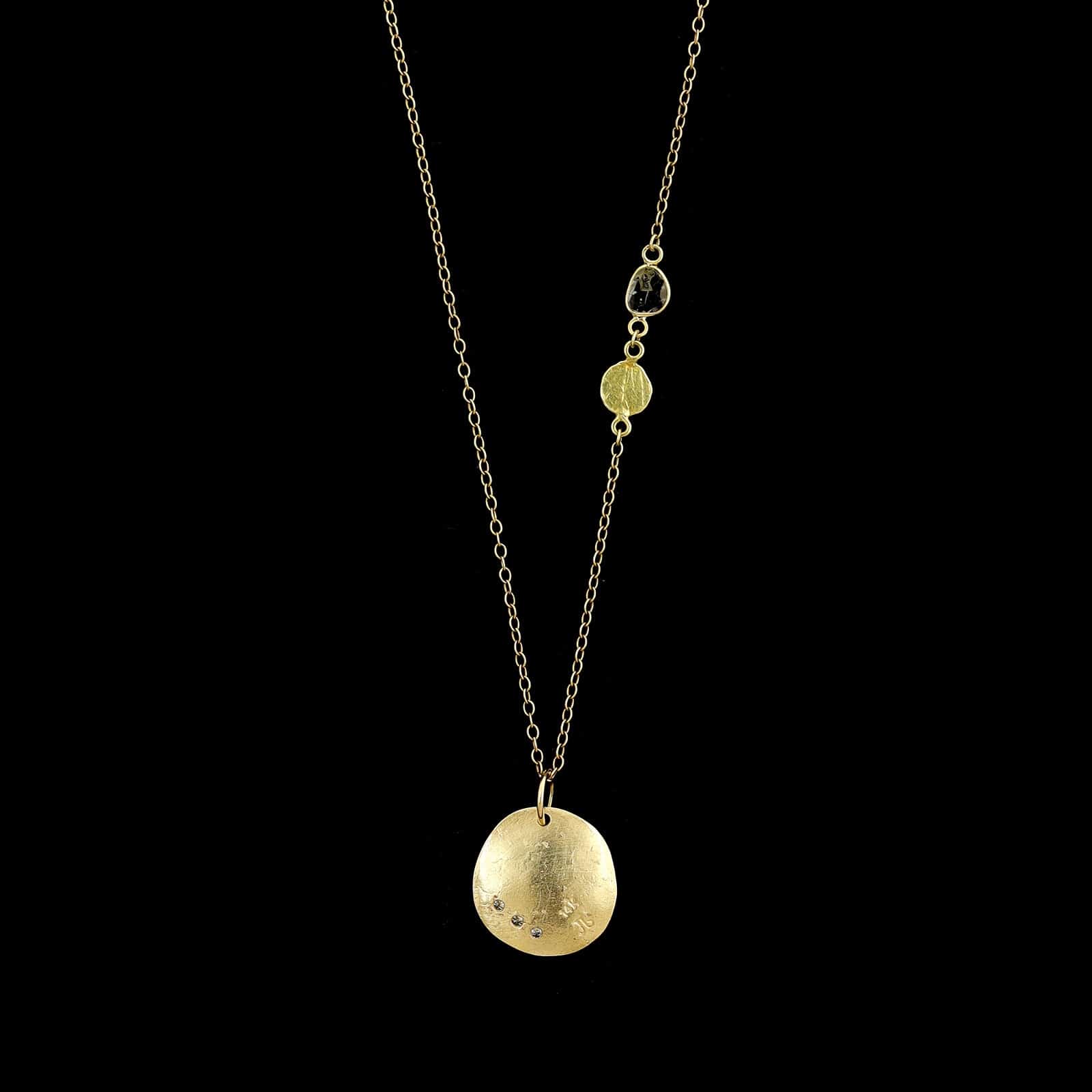 18K and 14K Yellow Gold Estate Diamond Disc Pendant Necklace - Image 2