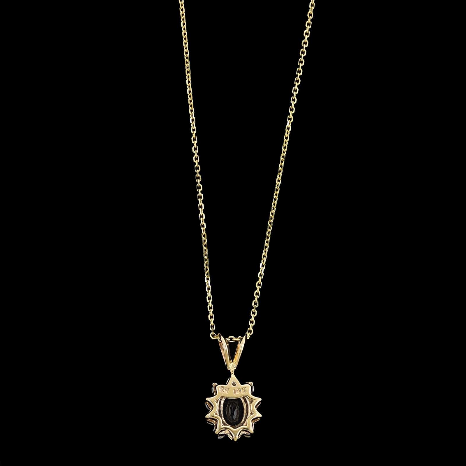 14K Yellow Gold Estate Sapphire and Diamond Halo Pendant Necklace - Image 2