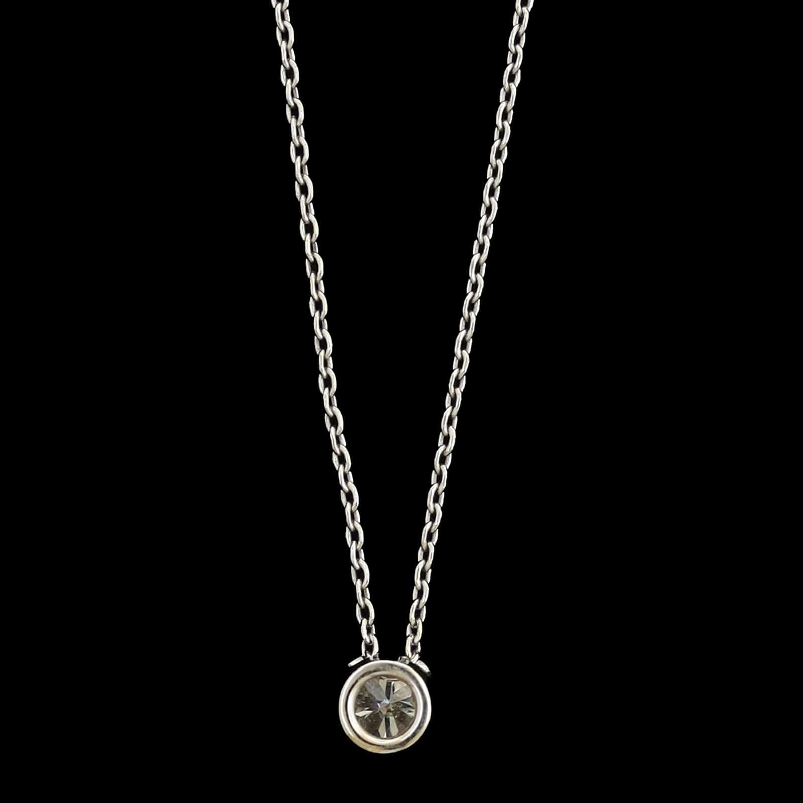 14K White Gold Estate Diamond Bezel Pendant Necklace - Image 2