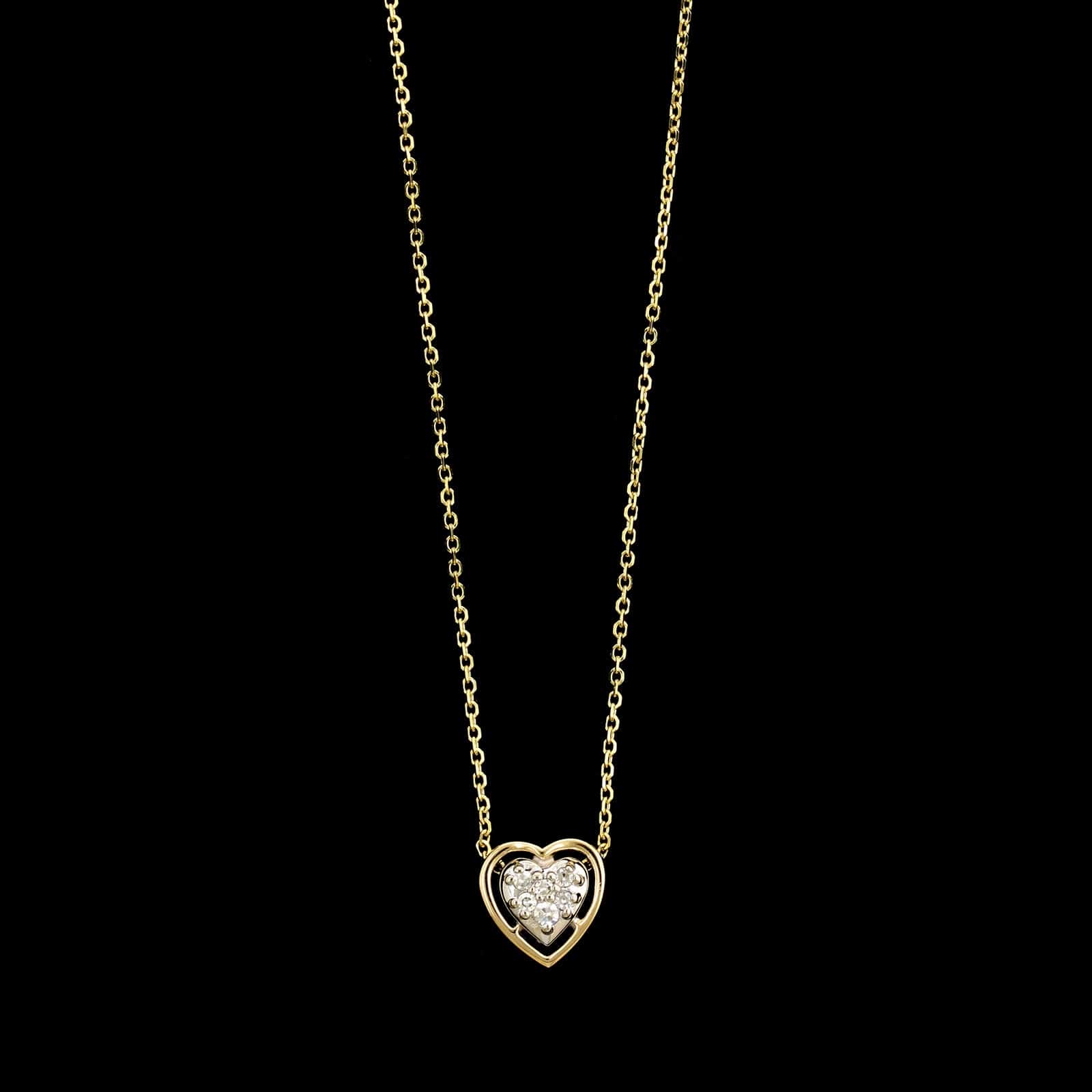 14K Yellow Gold Estate Diamond Heart Pendant Necklace
