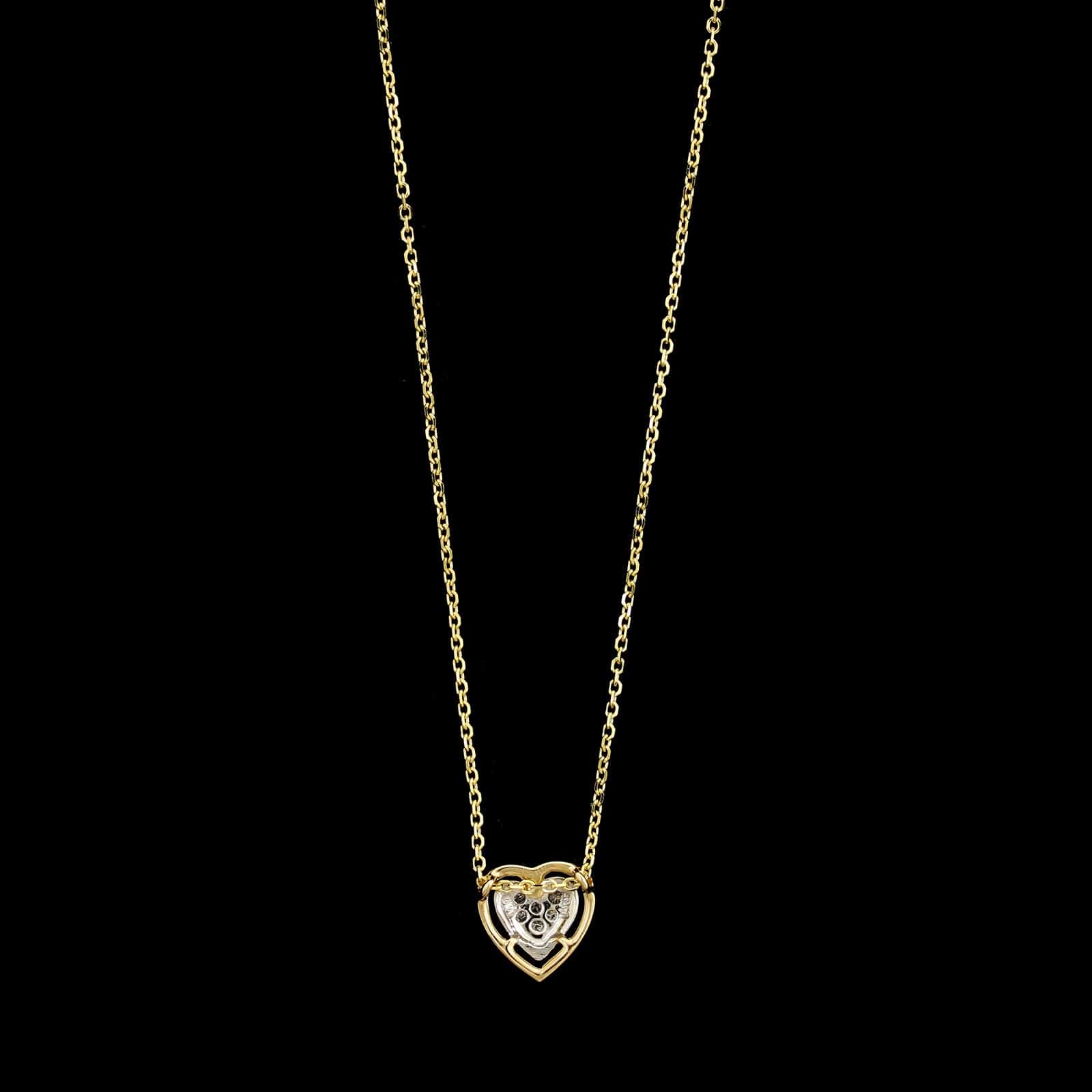 14K Yellow Gold Estate Diamond Heart Pendant Necklace - Image 2