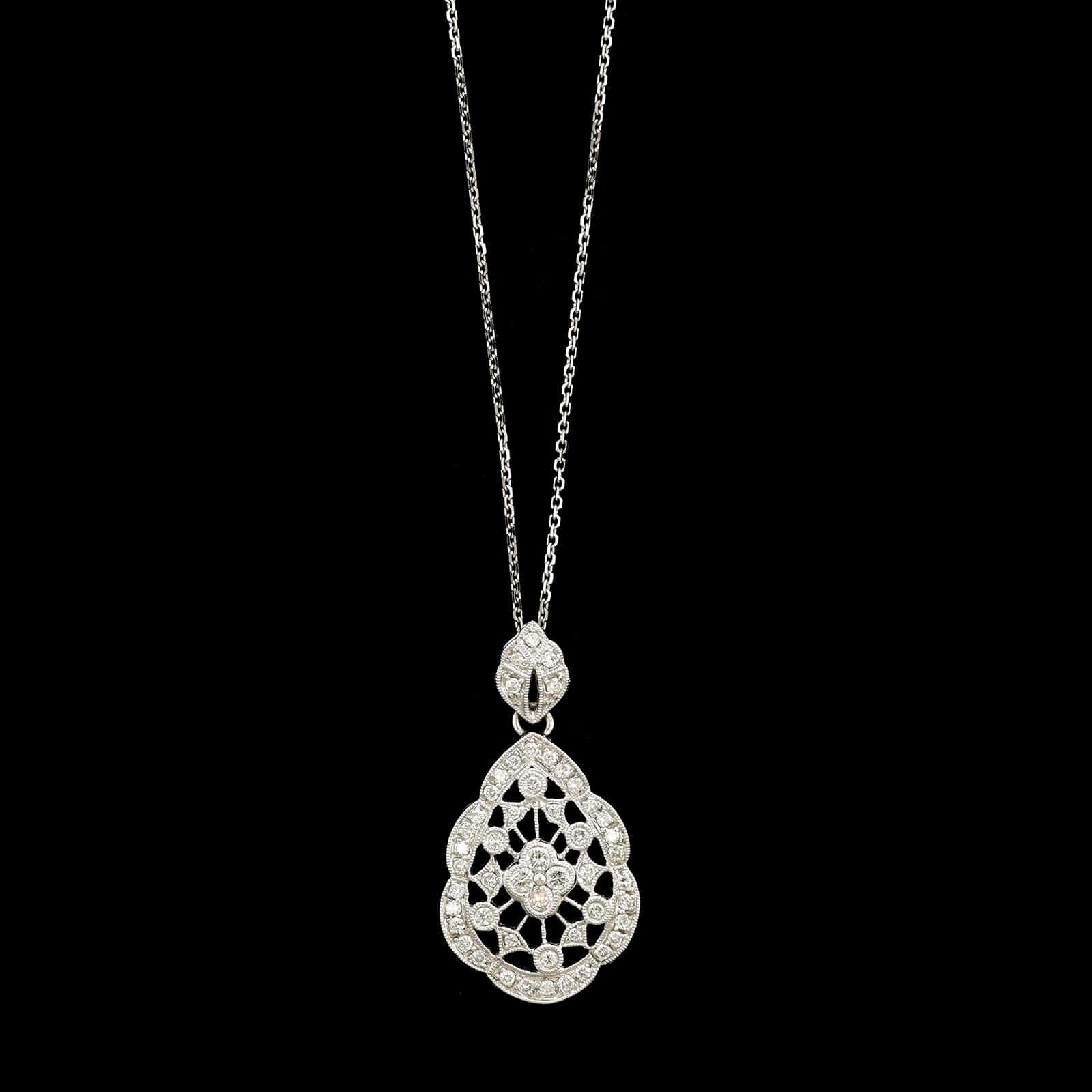 18K White Gold Estate Diamond Pendant Necklace