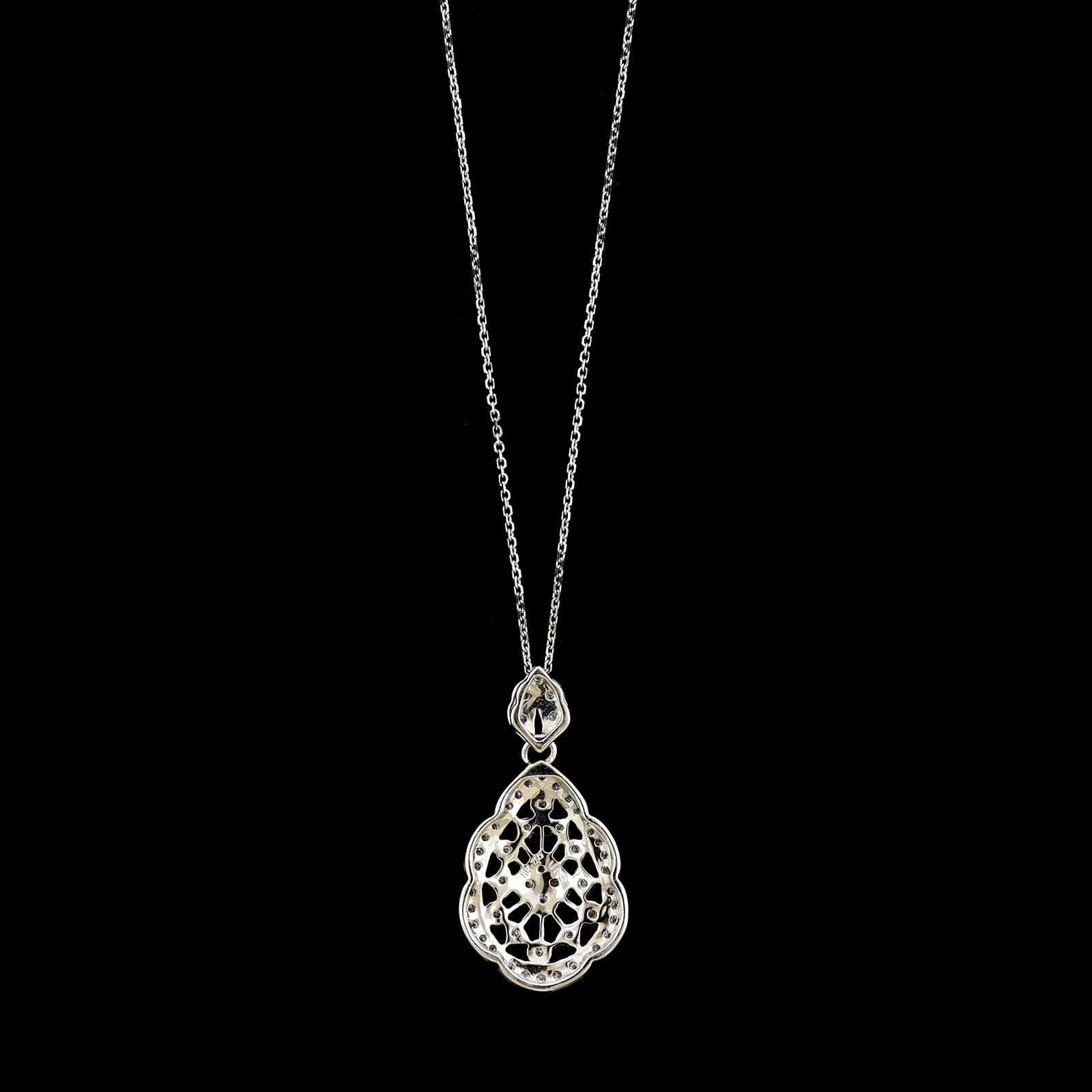 18K White Gold Estate Diamond Pendant Necklace - Image 2