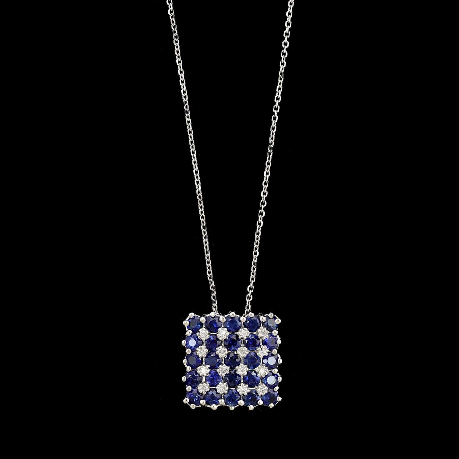 14K White Gold Estate Sapphire and Diamond Necklace